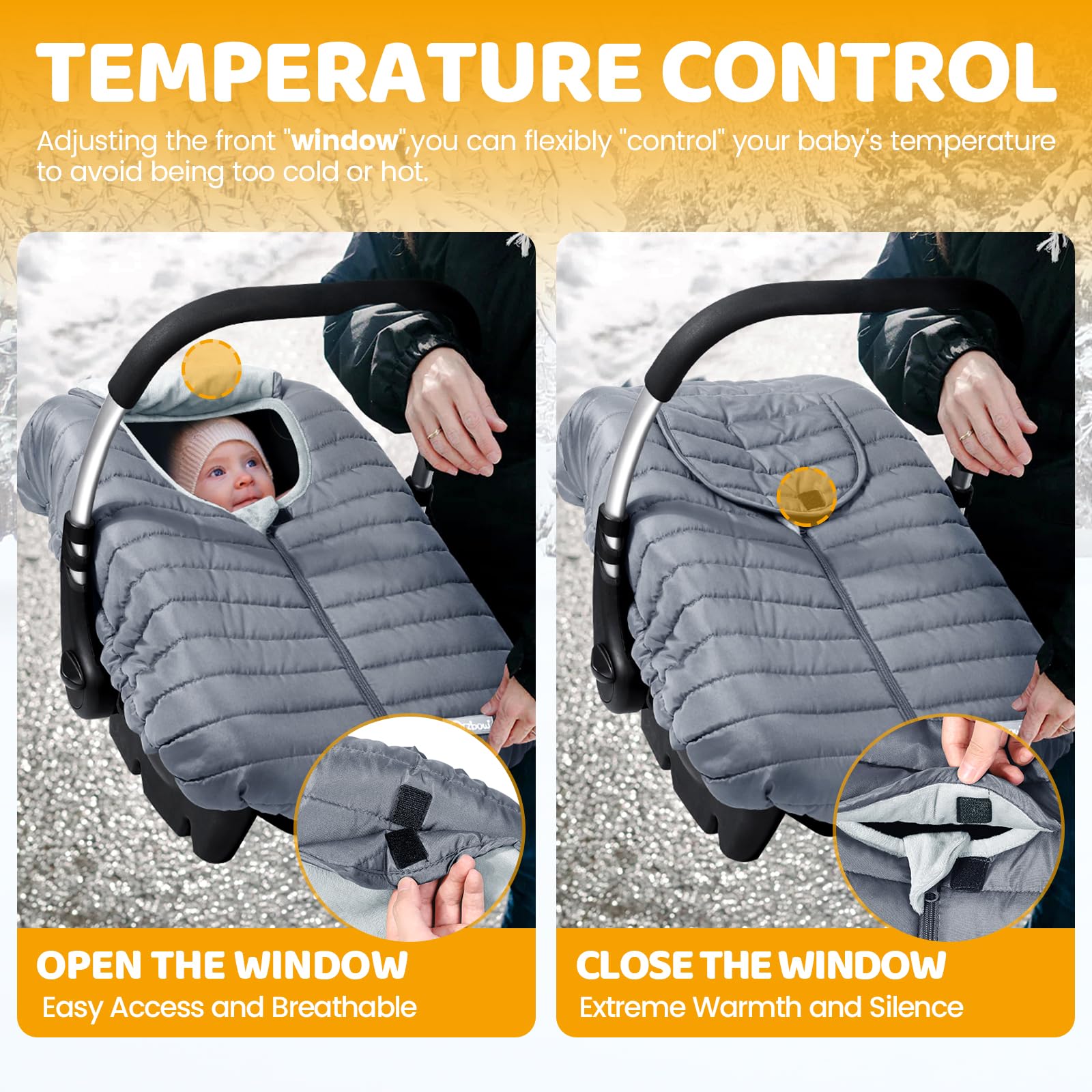 Orzbow Winter Car Seat Cover plush lining closeup highlights cozy warmth for babies