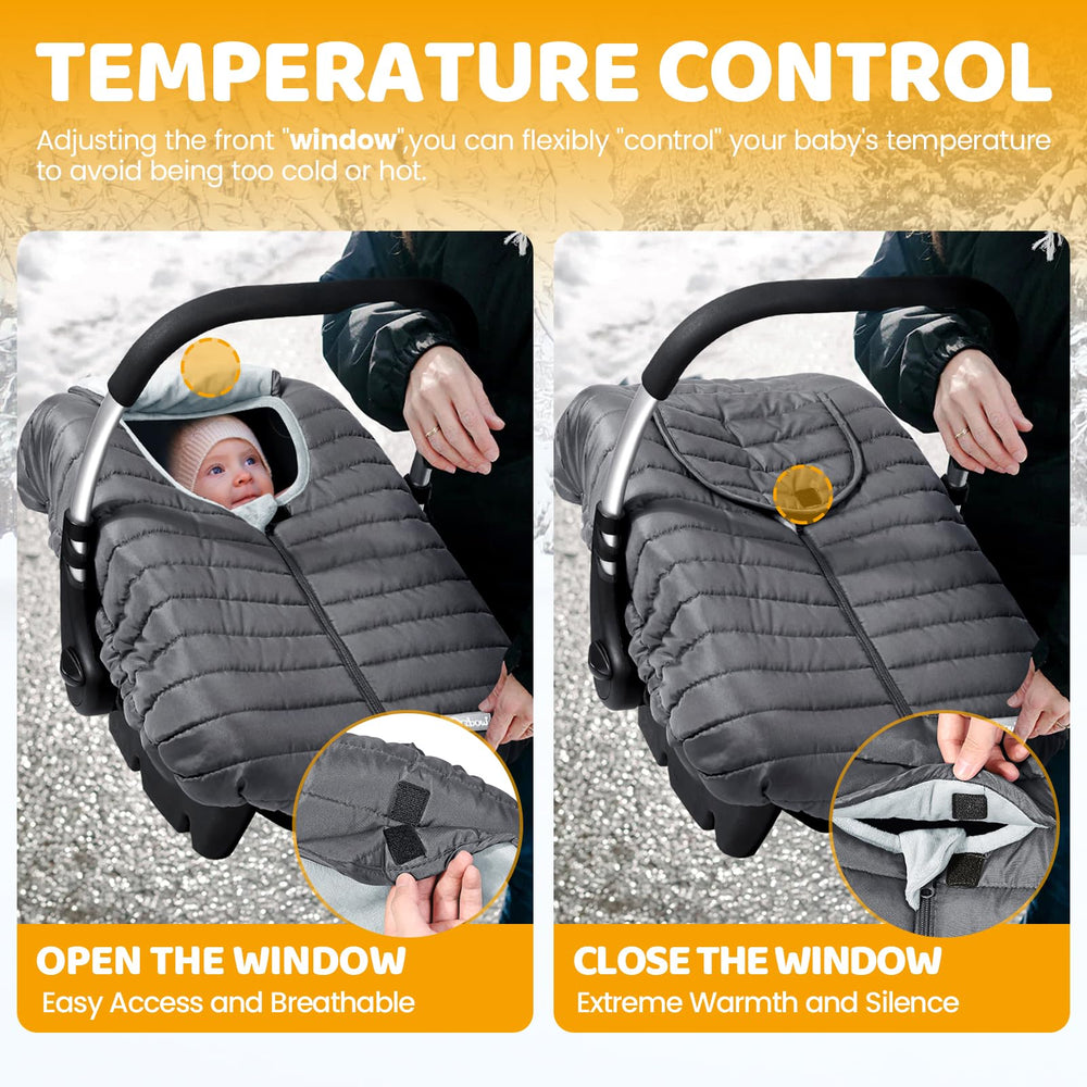 Orzbow winter car seat cover universal-fit demonstrates easy installation on most infant seats.