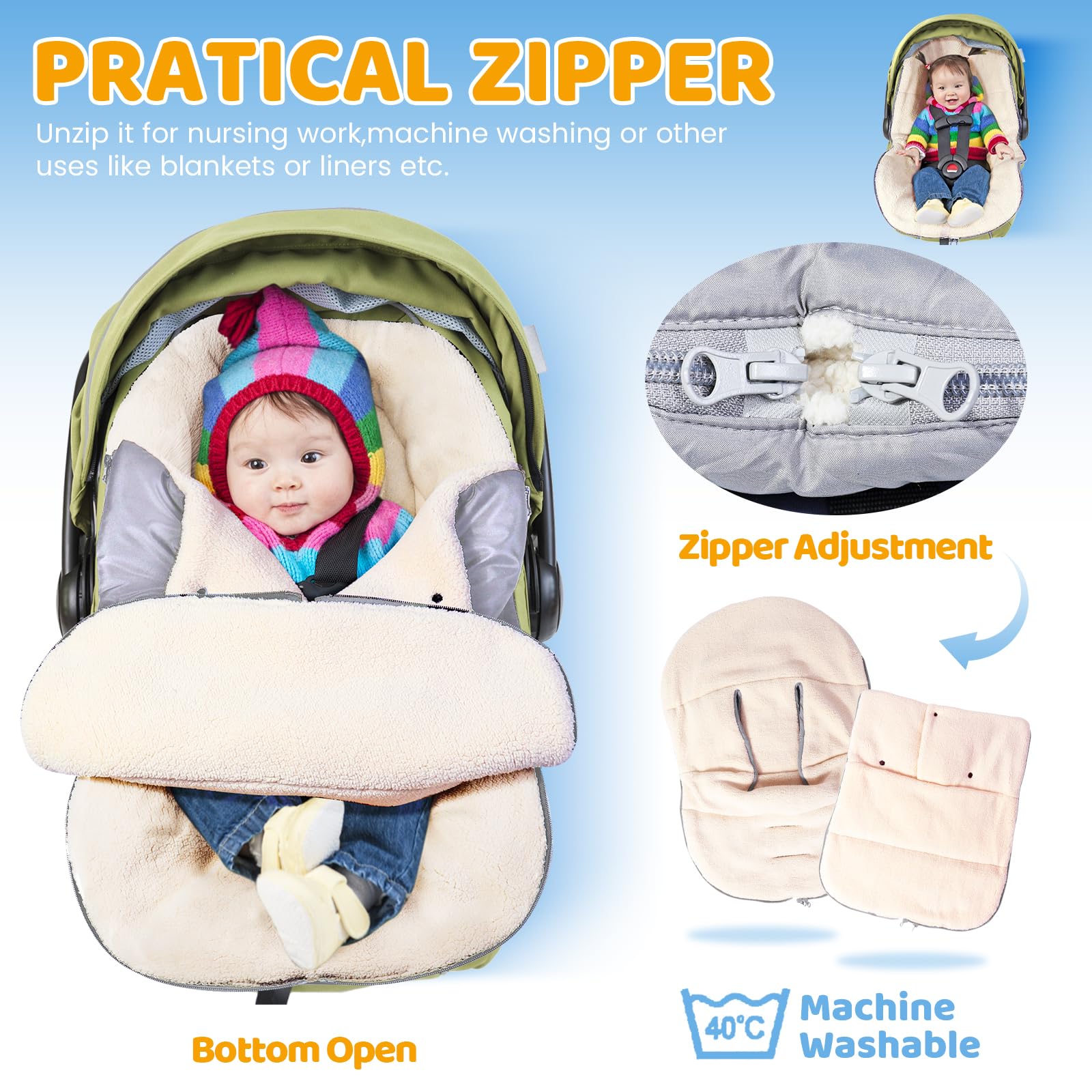 Orzbow Winter Carseat Cover adjustable collar shows warmth control for baby comfort