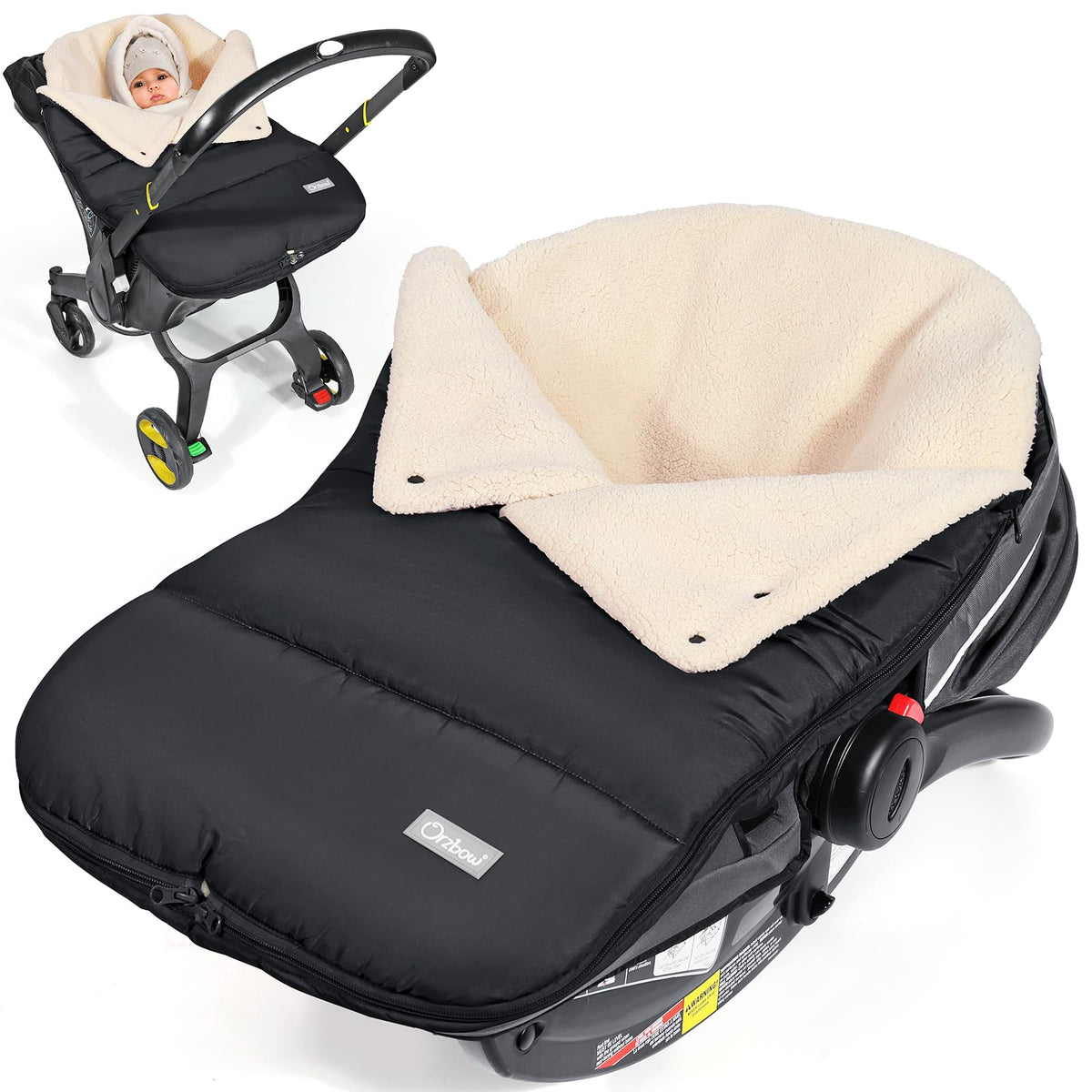 Orzbow winter carseat cover with adjustable collar for warmth.