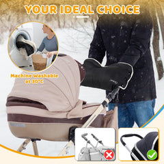 Orzbow gloves attached to stroller handlebar for secure grip and control