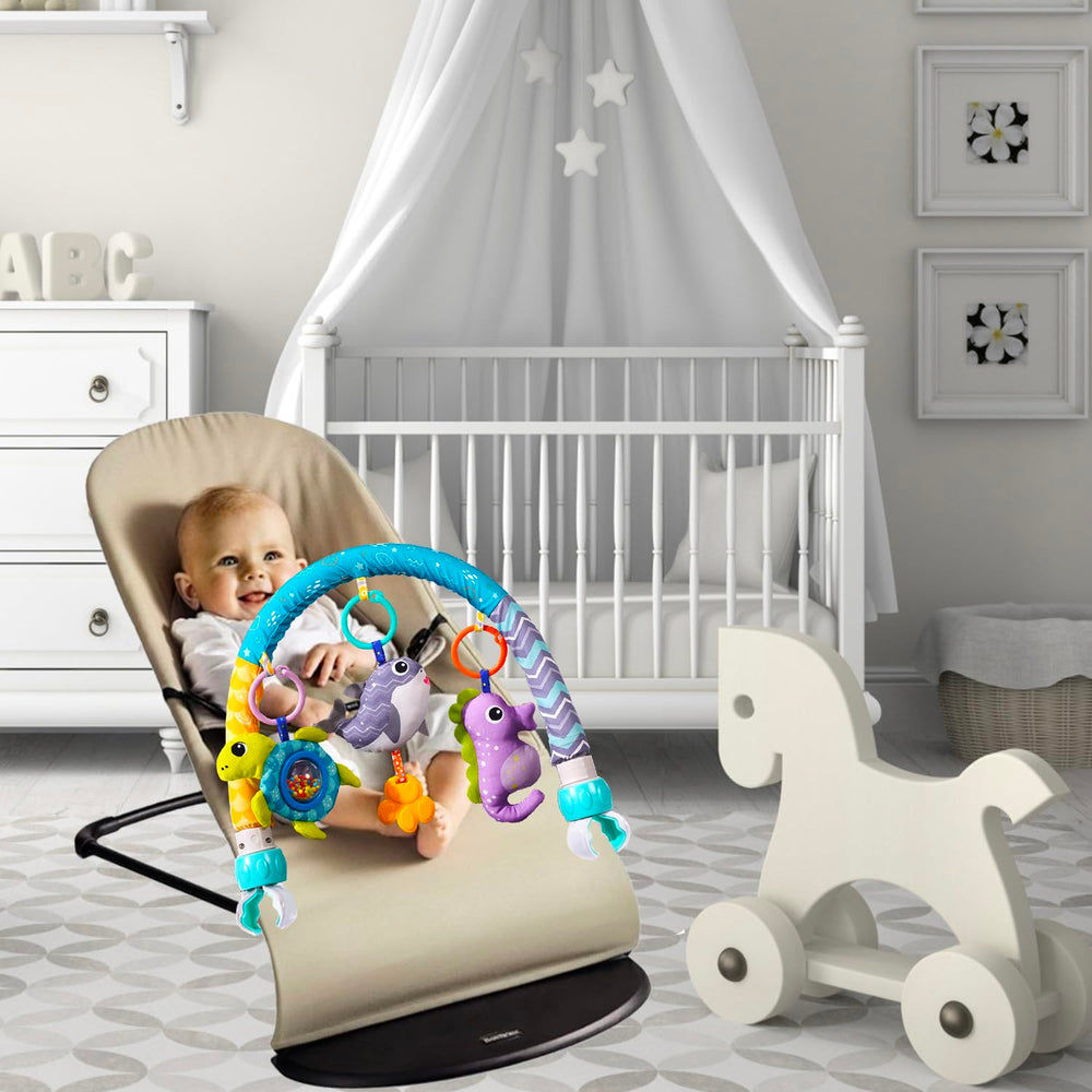 ORZIZRO bassinet-crib attachment keeps baby entertained during travel or naps