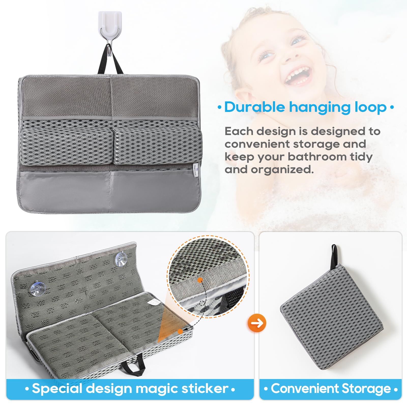OS OMYSTYLE non-slip micro-dot bottom grips tub floor securely.