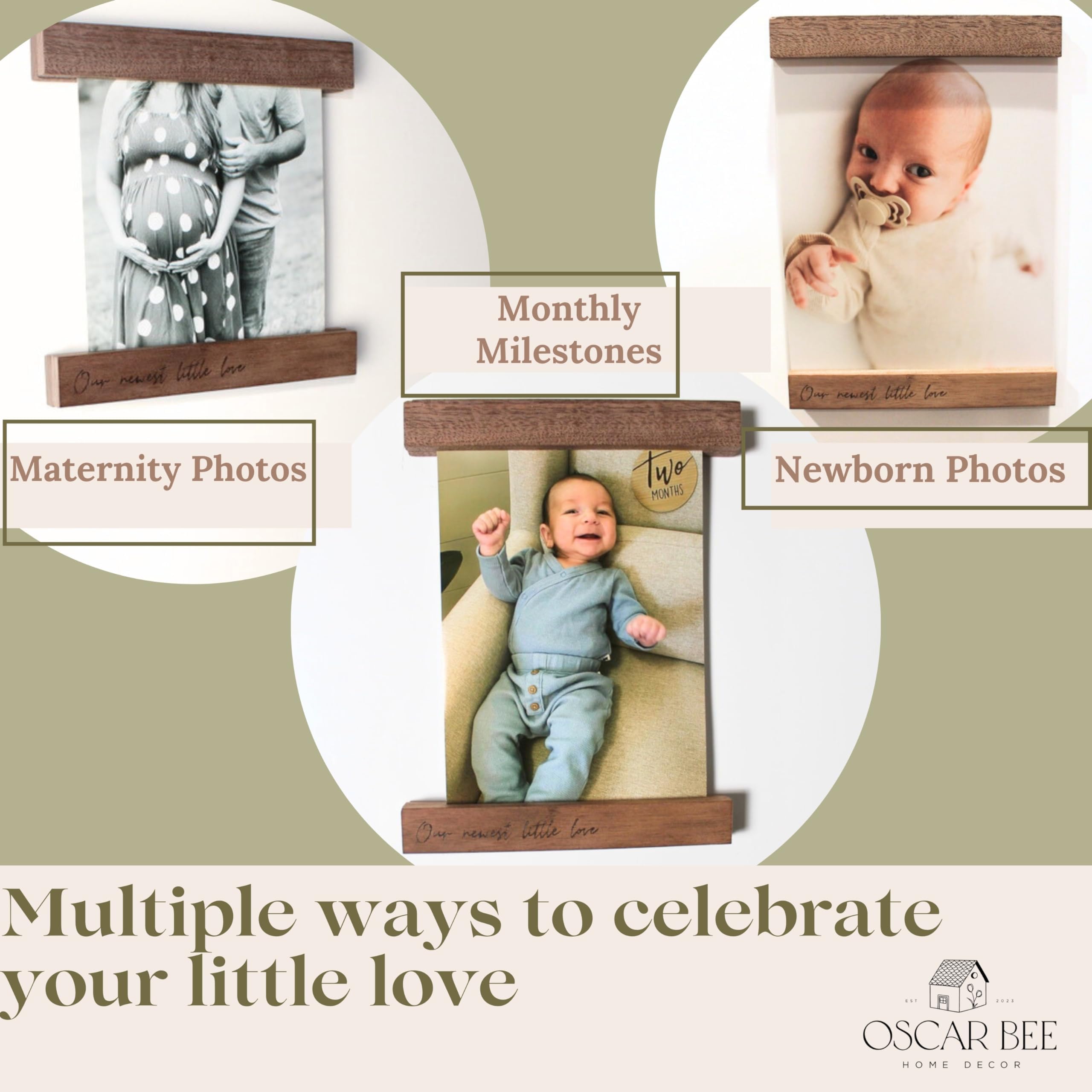 Oscar Bee slim-profile walnut frame blends with decor and highlights ultrasound.