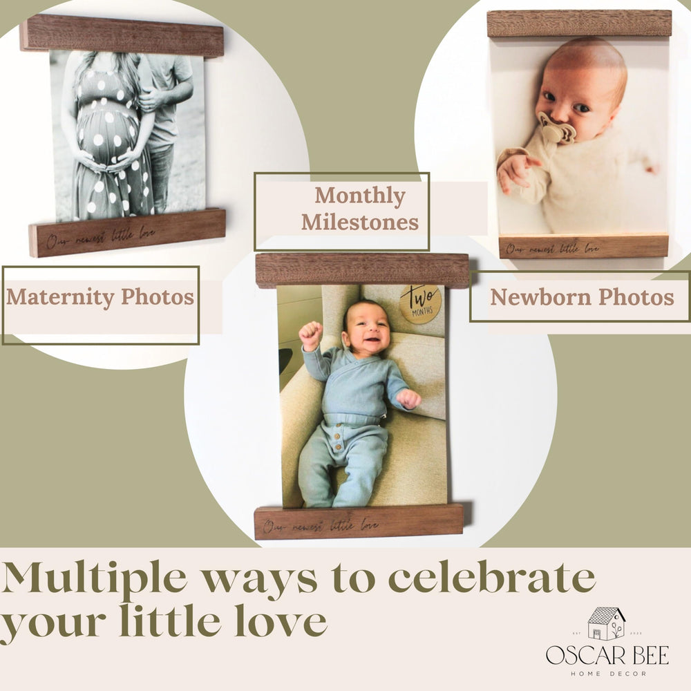 Oscar Bee slim-profile walnut frame blends with decor and highlights ultrasound.