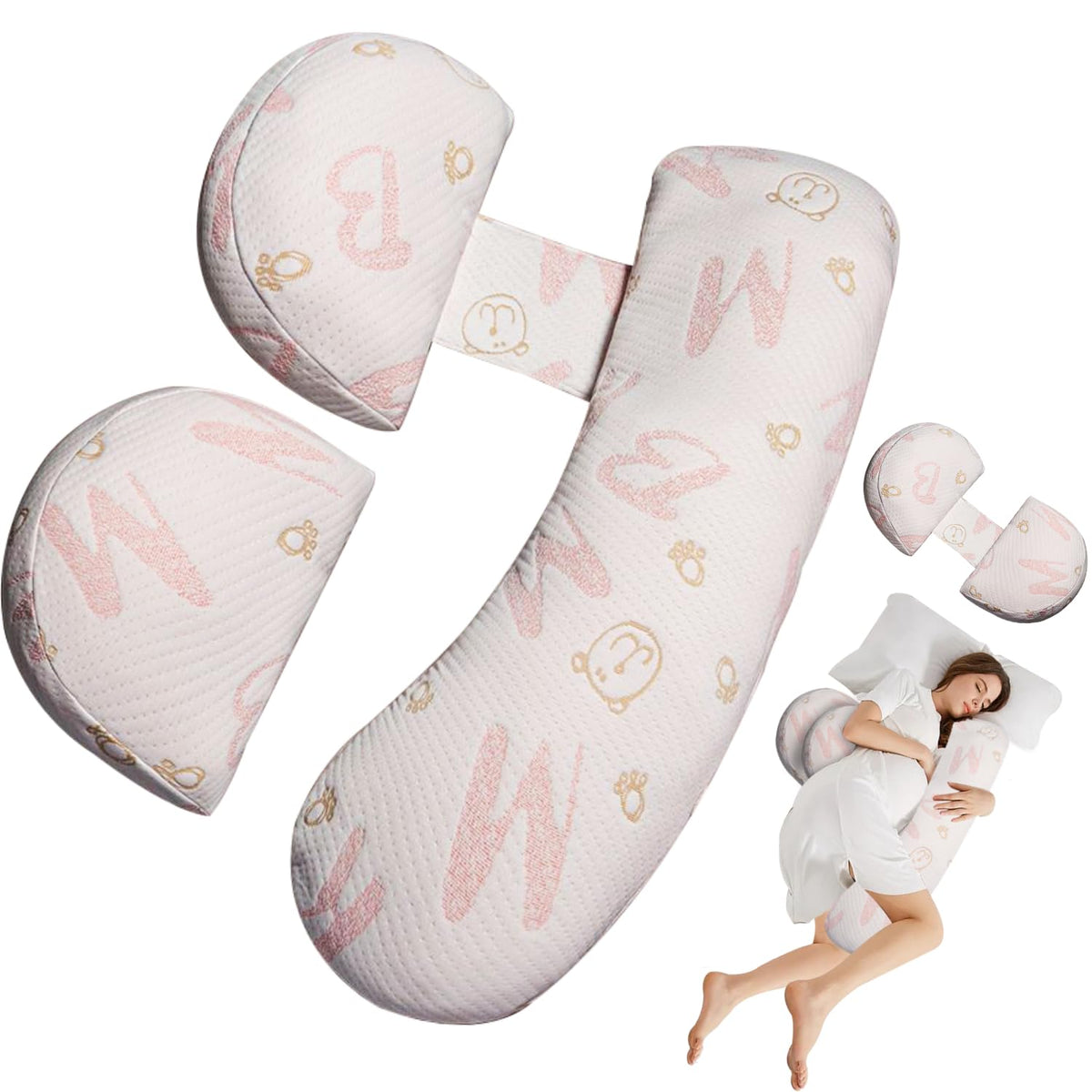 Oskeray pregnancy pillow side-sleep setup provides full-body comfort for nightly rest