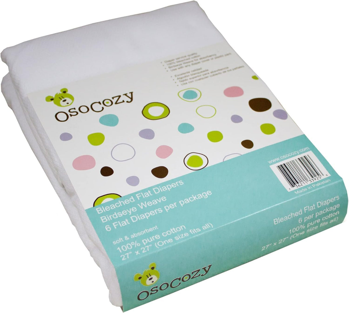 OsoCozy Bleached Birdseye flat diapers pack of six for everyday use.