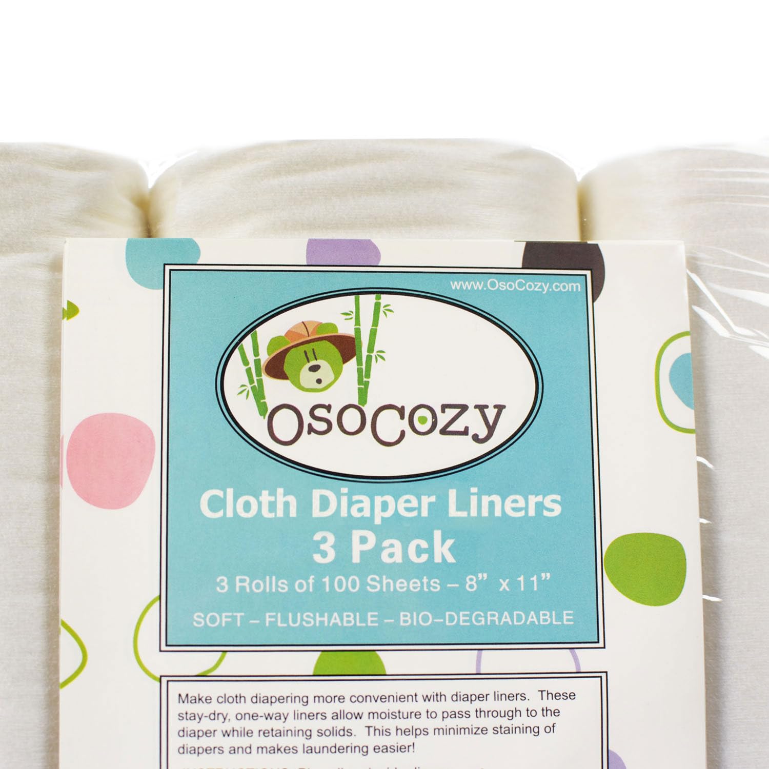 OsoCozy diaper liners sheets 8x12 close-up highlight bamboo-based material and sheet size.