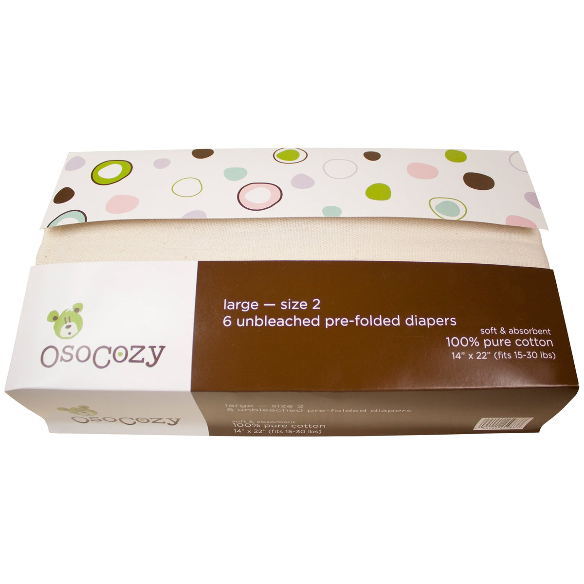 OsoCozy prefolds unbleached closeup shows soft cotton and sturdy panels for daily use.