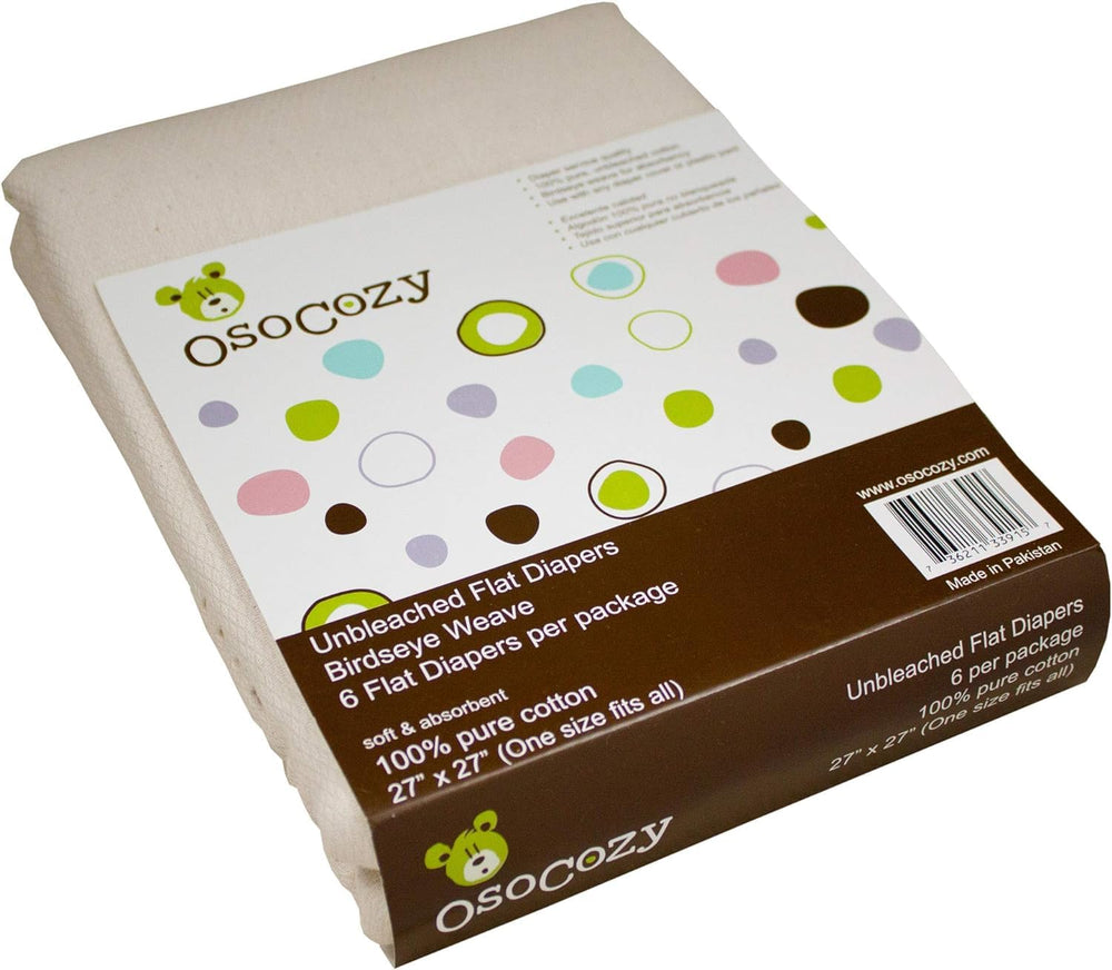OsoCozy unbleached Birdseye flat diaper laid flat, soft texture and 27x27 size for folding