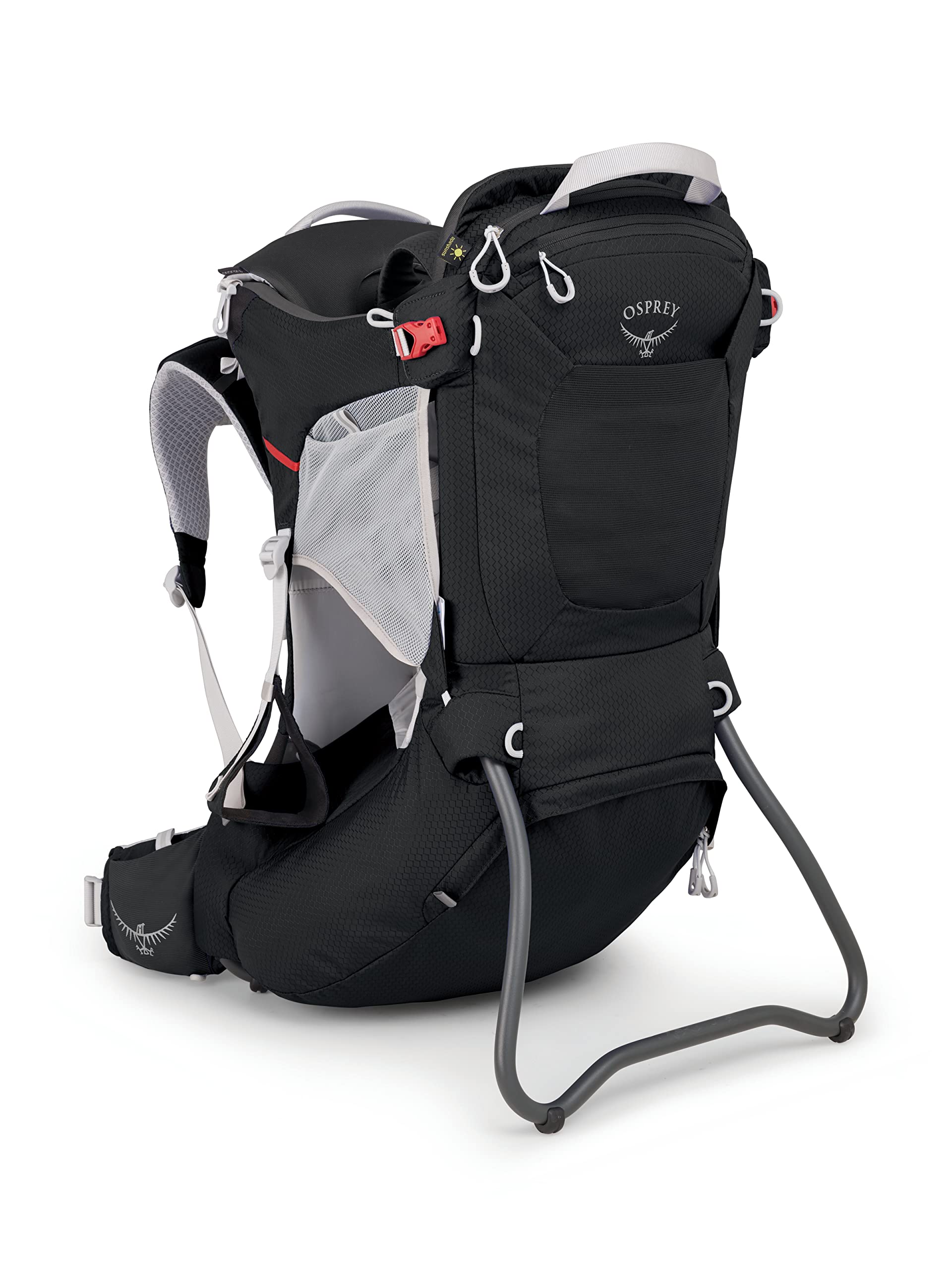 Osprey Poco front view Starry Black shows compact, easy-to-carry design for outings.