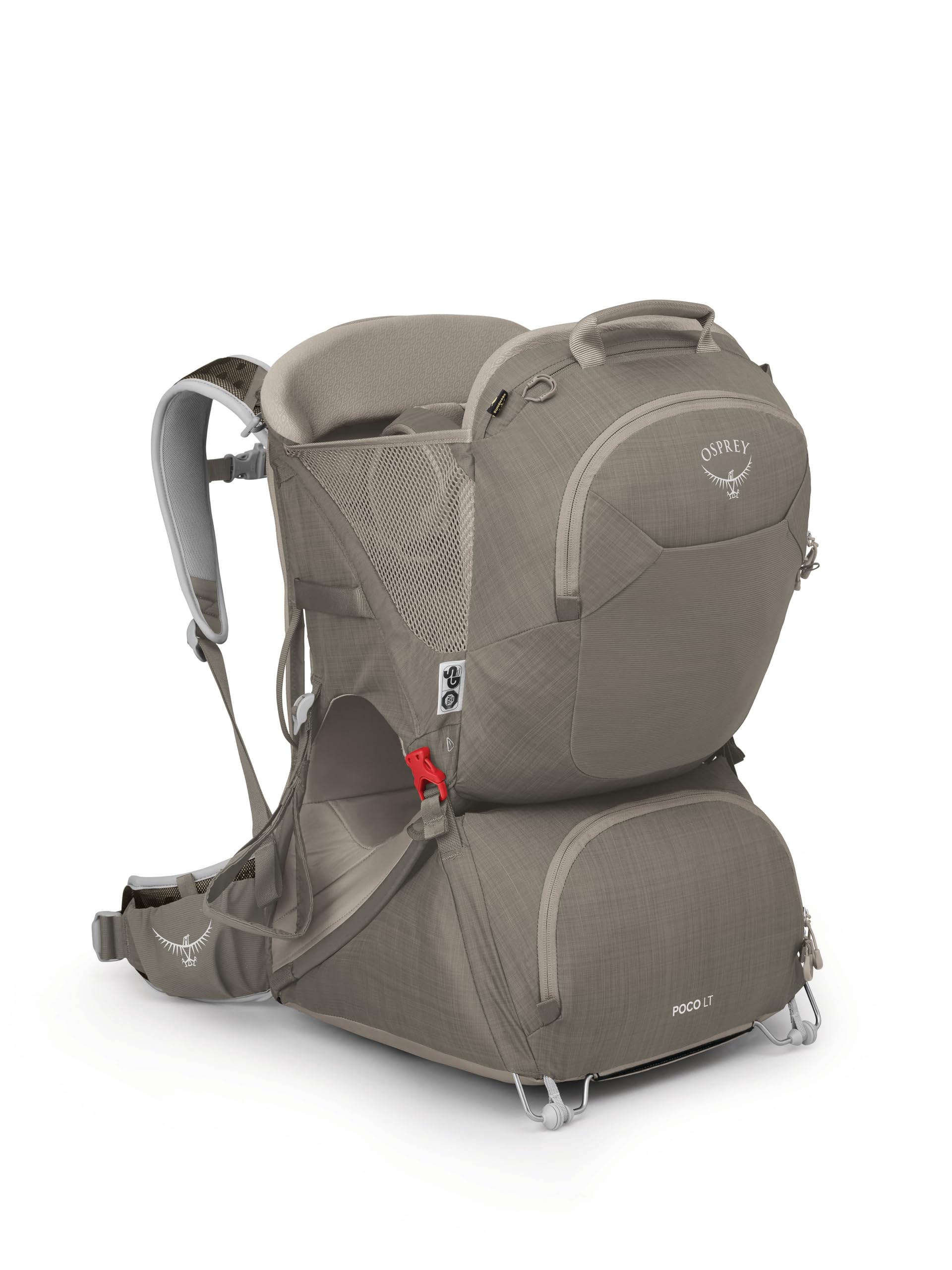 Osprey Poco LT folding frame demonstrates compact travel storage