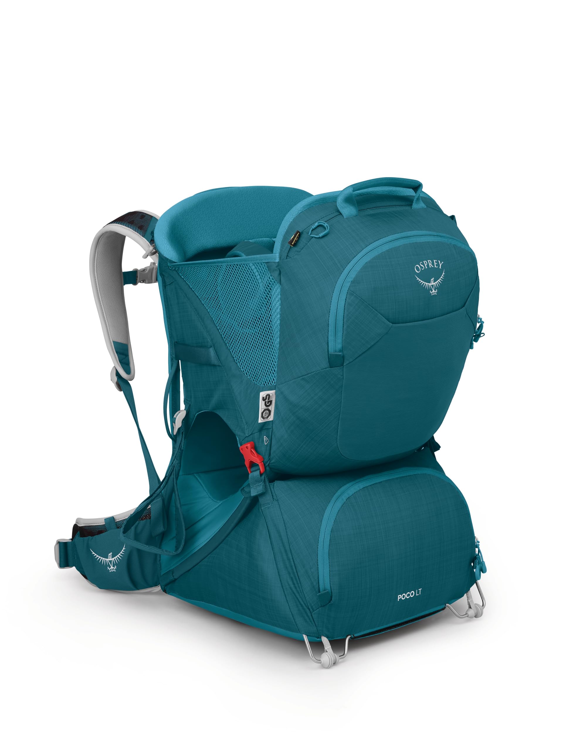 Osprey Poco LT folding-frame demonstrates easy packing for travel and car trips.