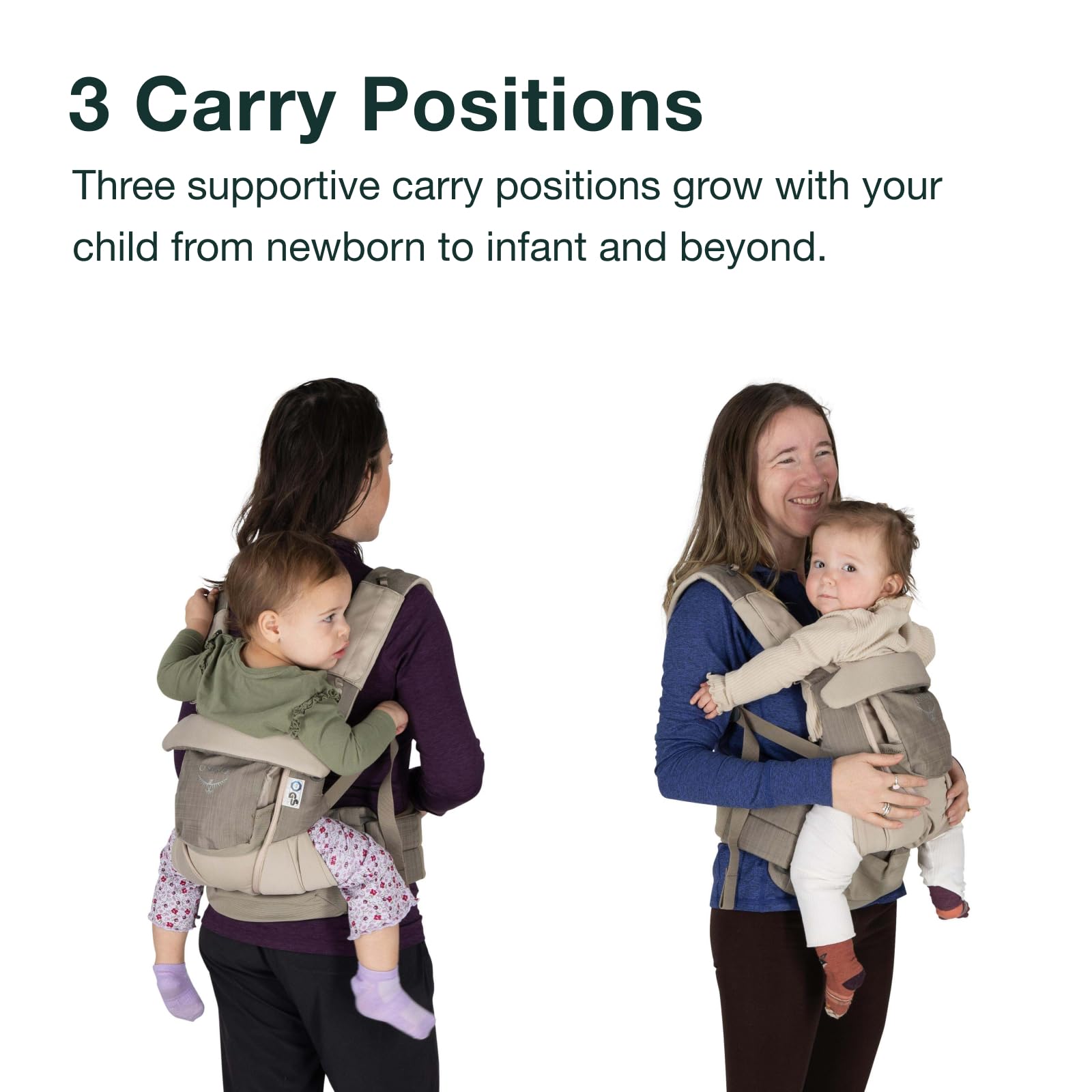 Osprey Poco LT newborn M-position demonstrates ergonomic front-carry support