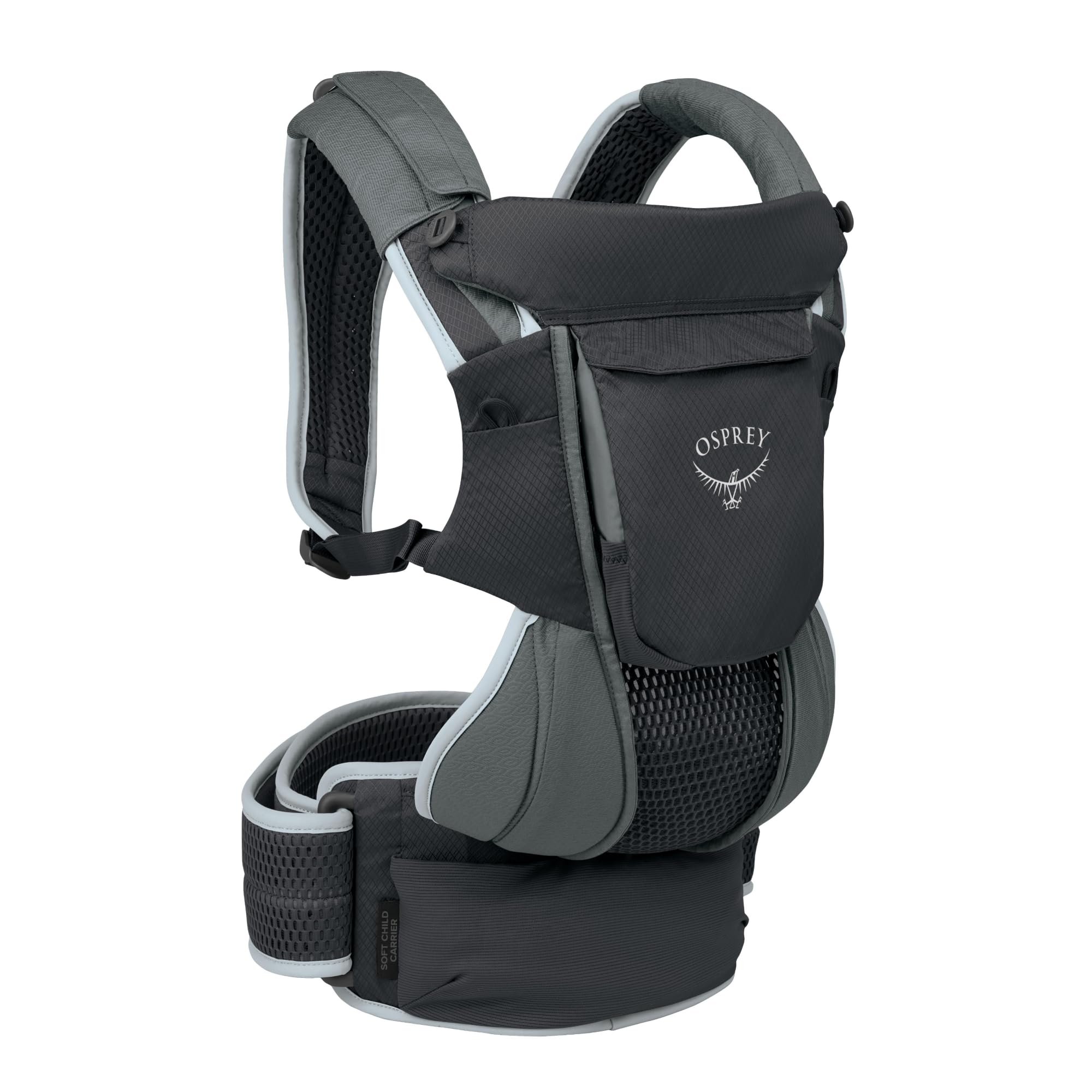 Osprey Poco Soft shoulder straps provide breathable comfort for long walks with baby
