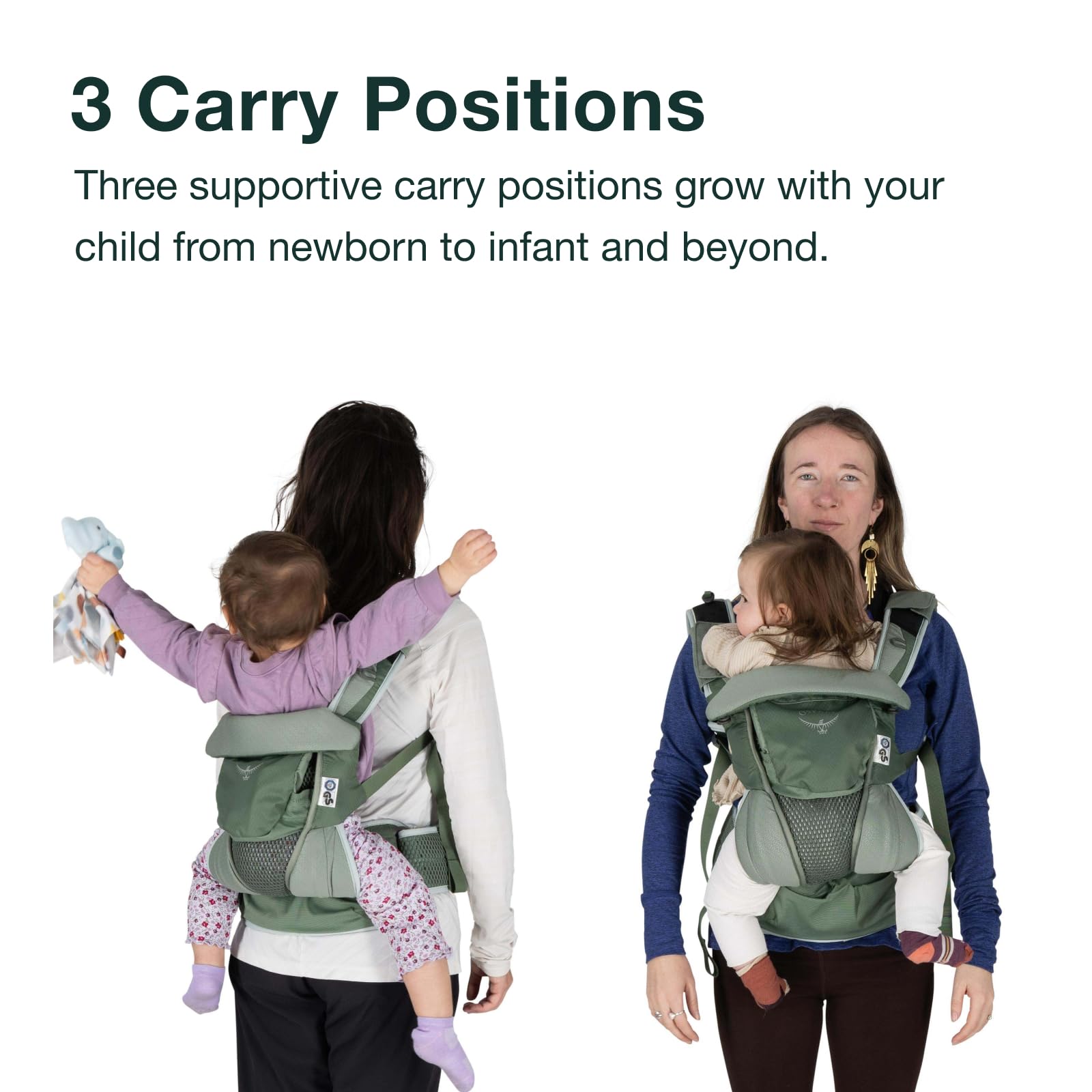 Osprey Poco Soft ventilated shoulder straps keep you cool and supported
