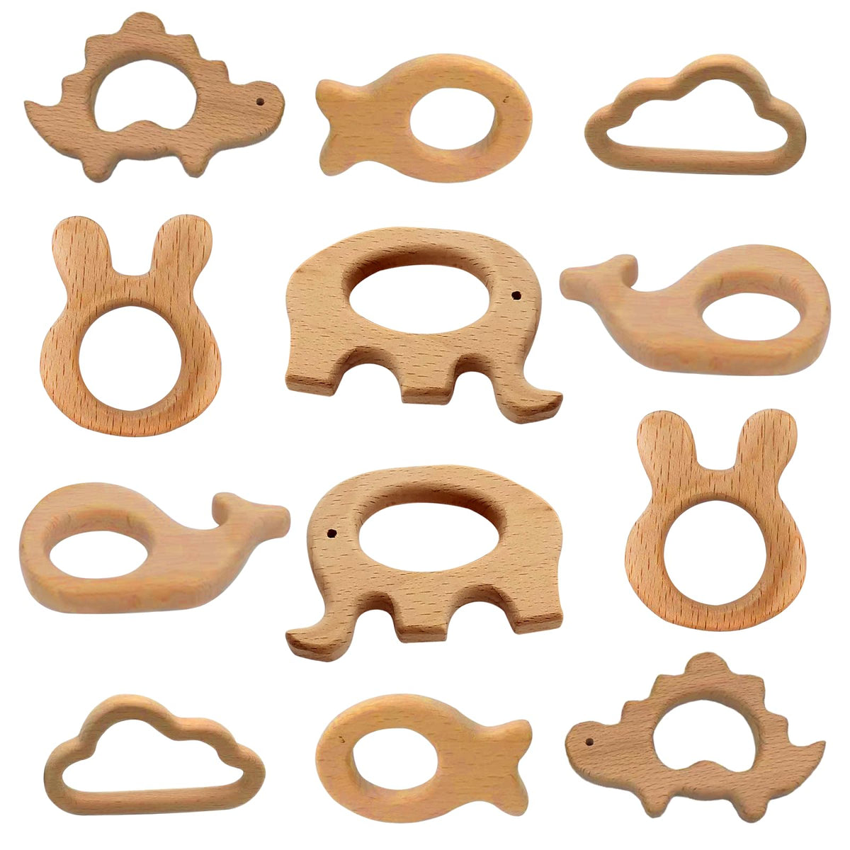OSTTRPO wooden teether elephant for soothing gums and sensory exploration
