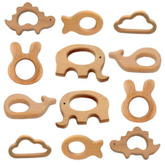 OSTTRPO wooden teether elephant for soothing gums and sensory exploration