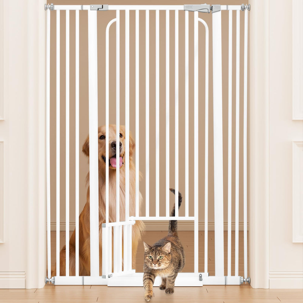 Ostutry 53in extra tall cat gate in use prevents climbing at doorways.