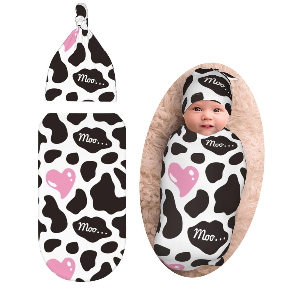 Osvbs cow print swaddle blanket with pink heart for cozy newborn sleep