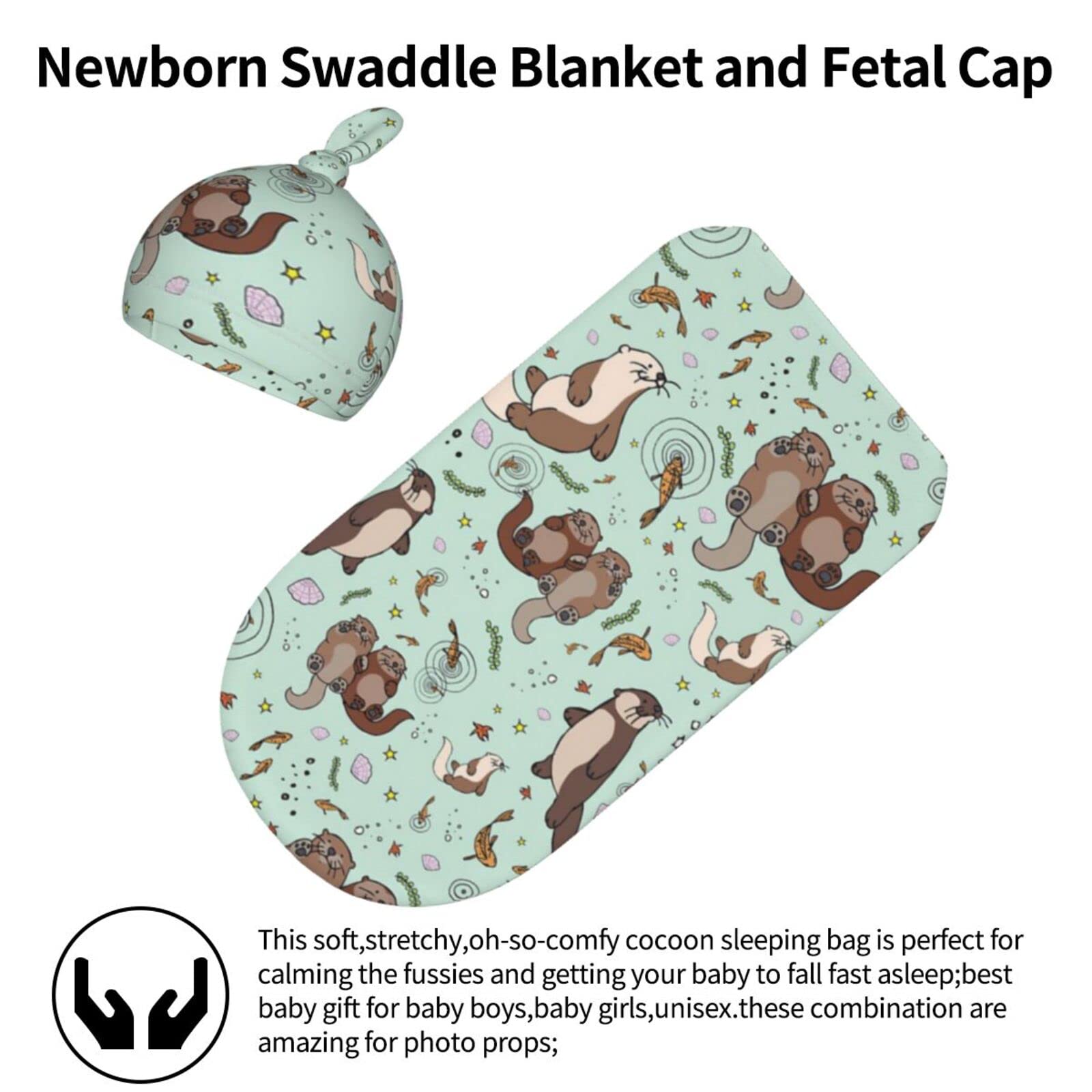 Osvbs sea otters gift set shows coordinated swaddle and hat for baby gifts