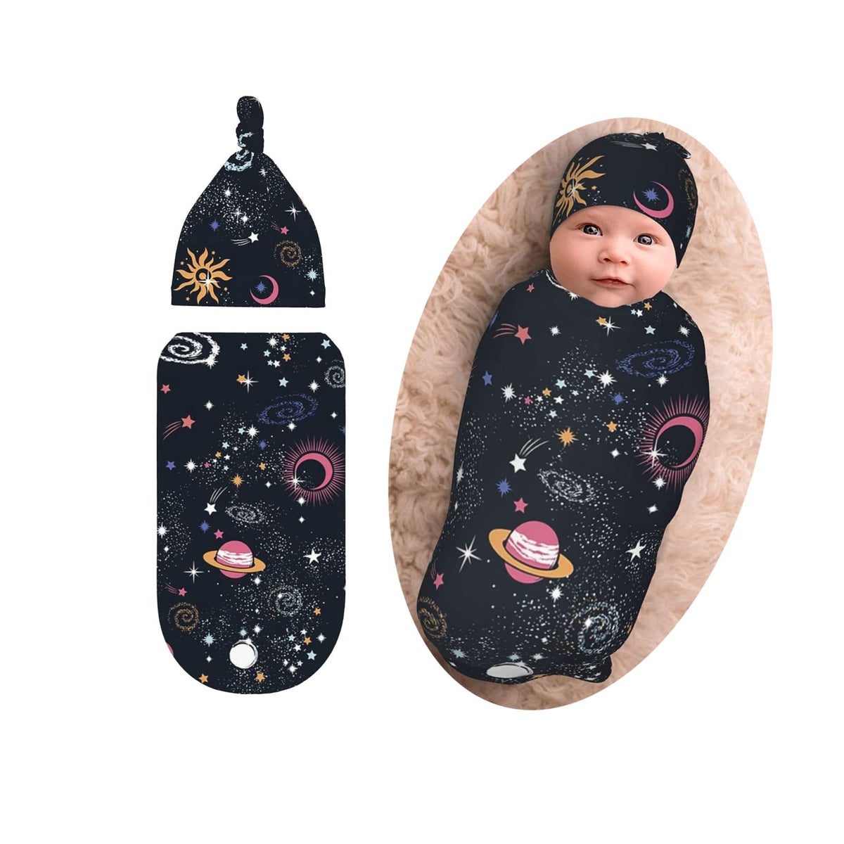 Osvbs Space Galaxy swaddle close-up shows soft fabric for gentle newborn comfort.