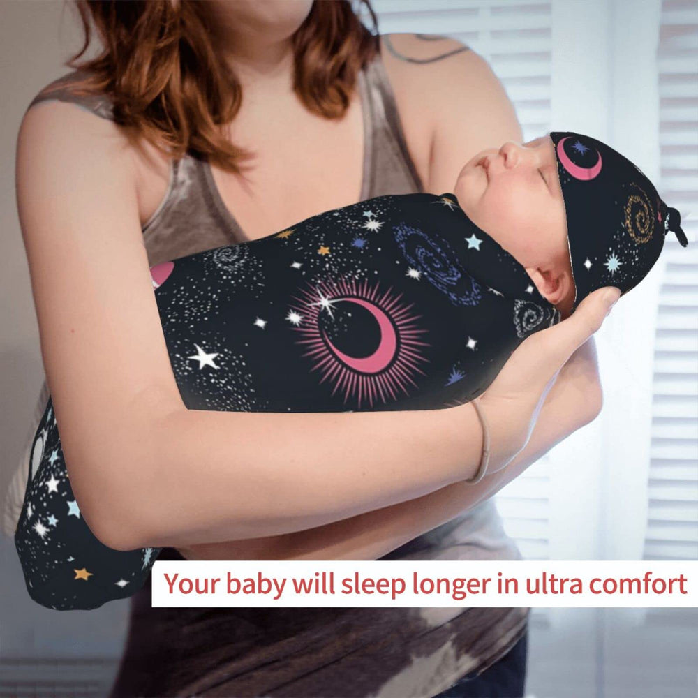 Osvbs Space Galaxy swaddle measures 11.4x20.8 inches for 0-6 months.