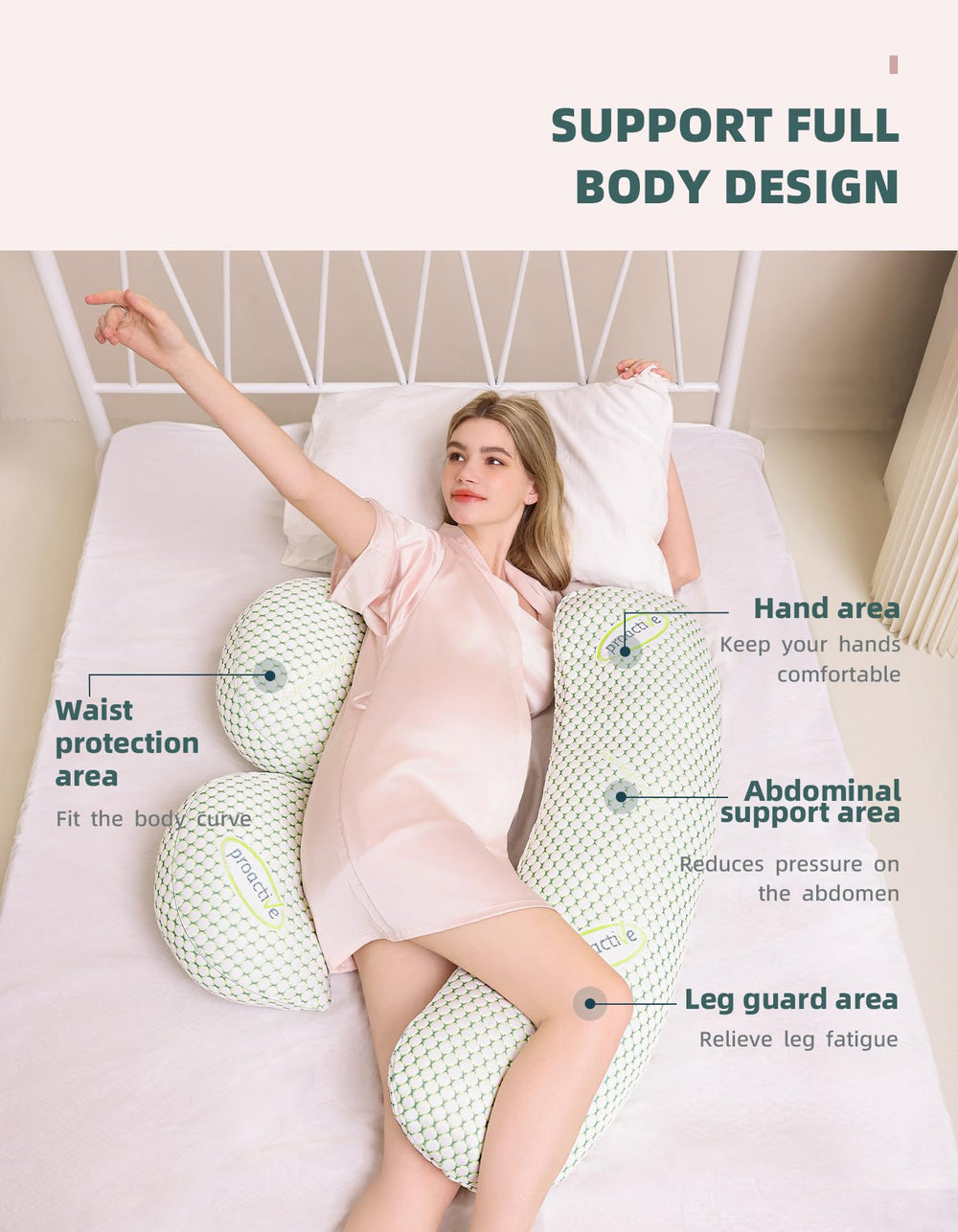 Oternal pregnancy pillow back and leg support eases night-time tension