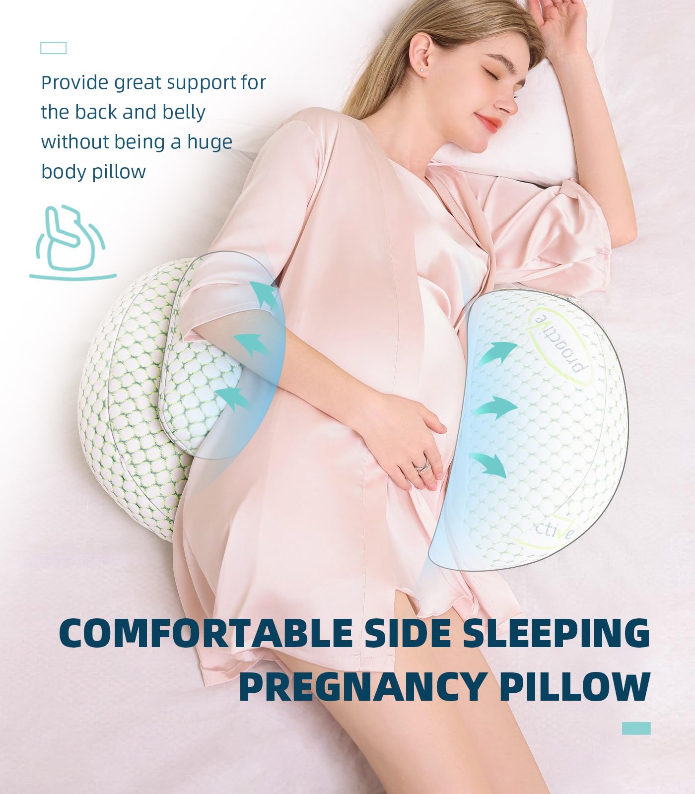 Oternal pregnancy pillow belly-support angle helps cradle the bump securely.