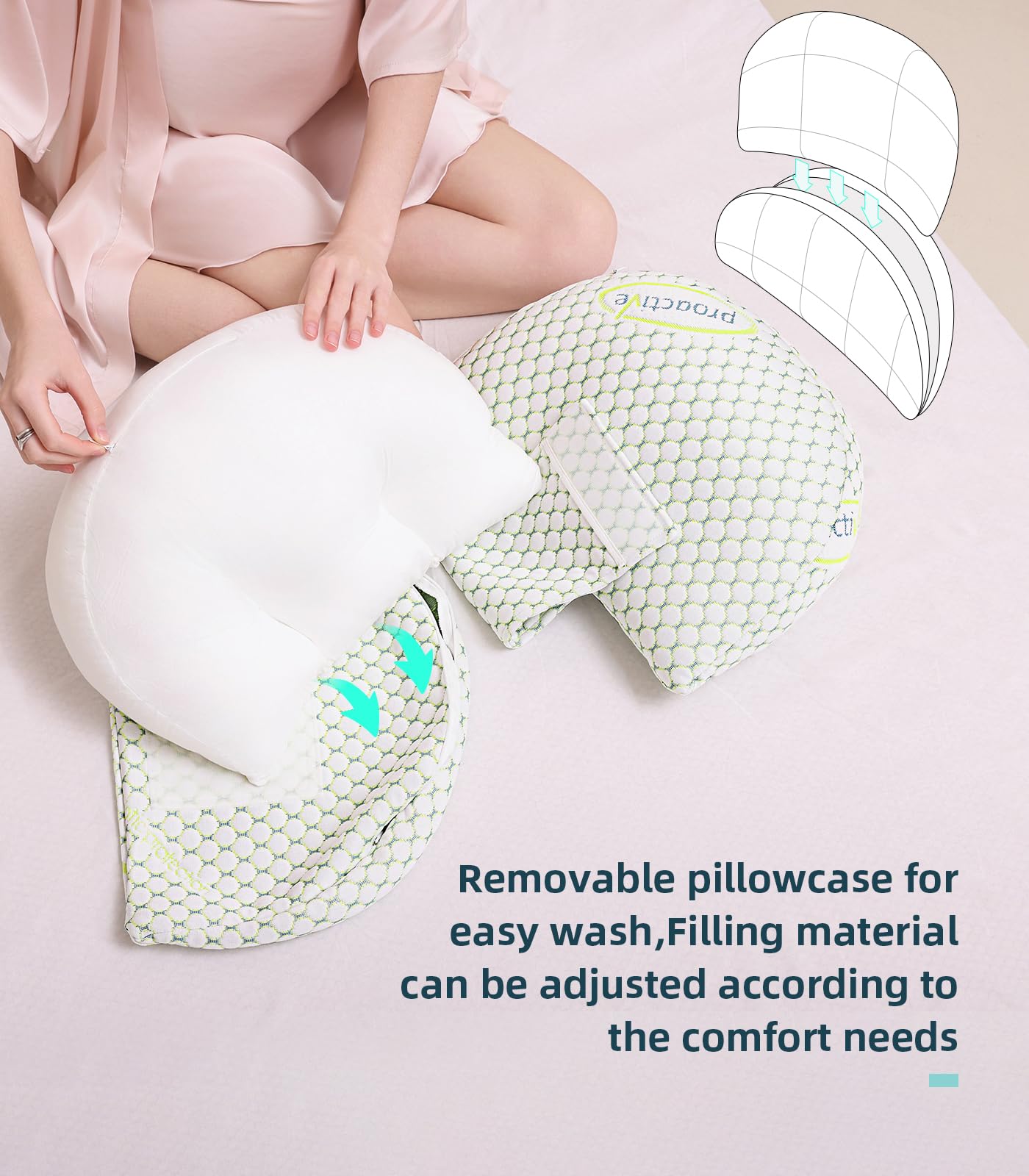 Oternal pregnancy pillow removable cover highlights easy cleaning and maintenance.