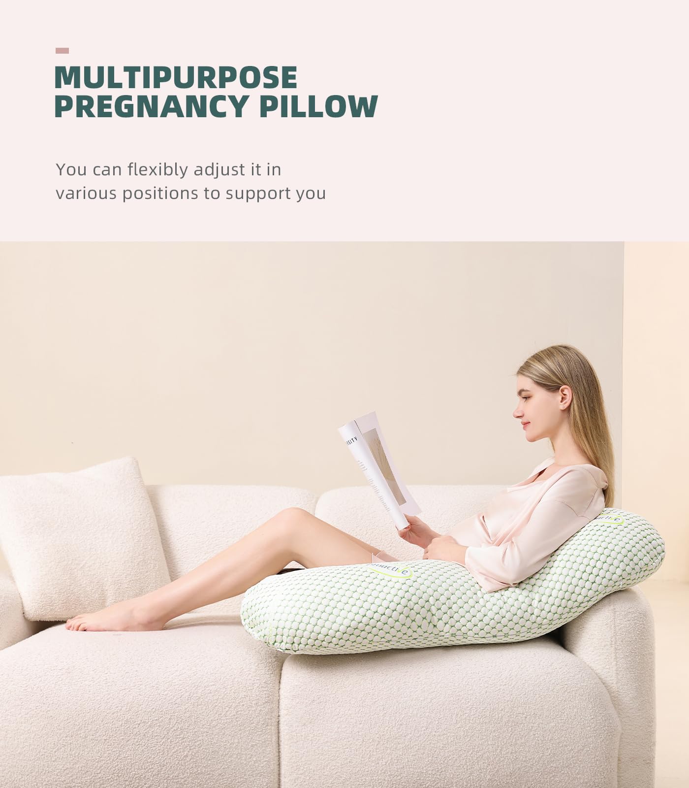 Oternal pregnancy pillow detachable-cover closeup enables easy machine-wash cleaning