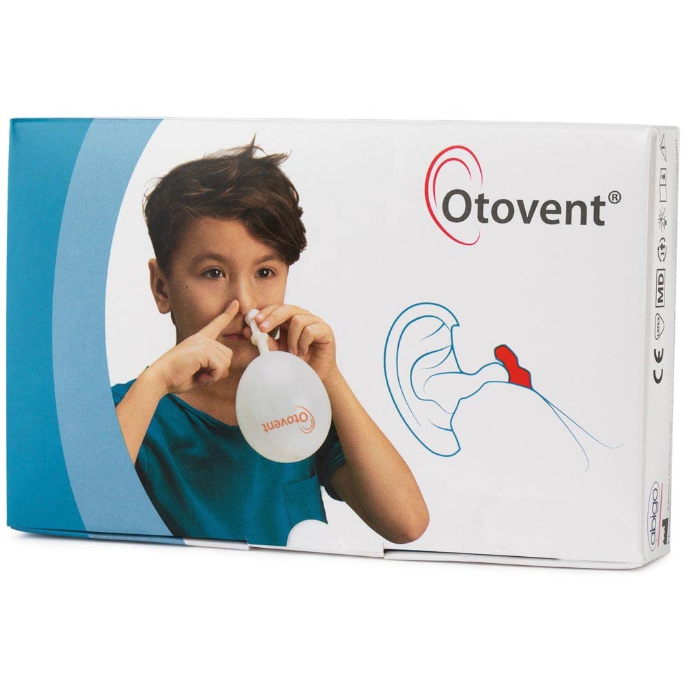 Otovent glue ear treatment kit close-up showing at home use for potential relief