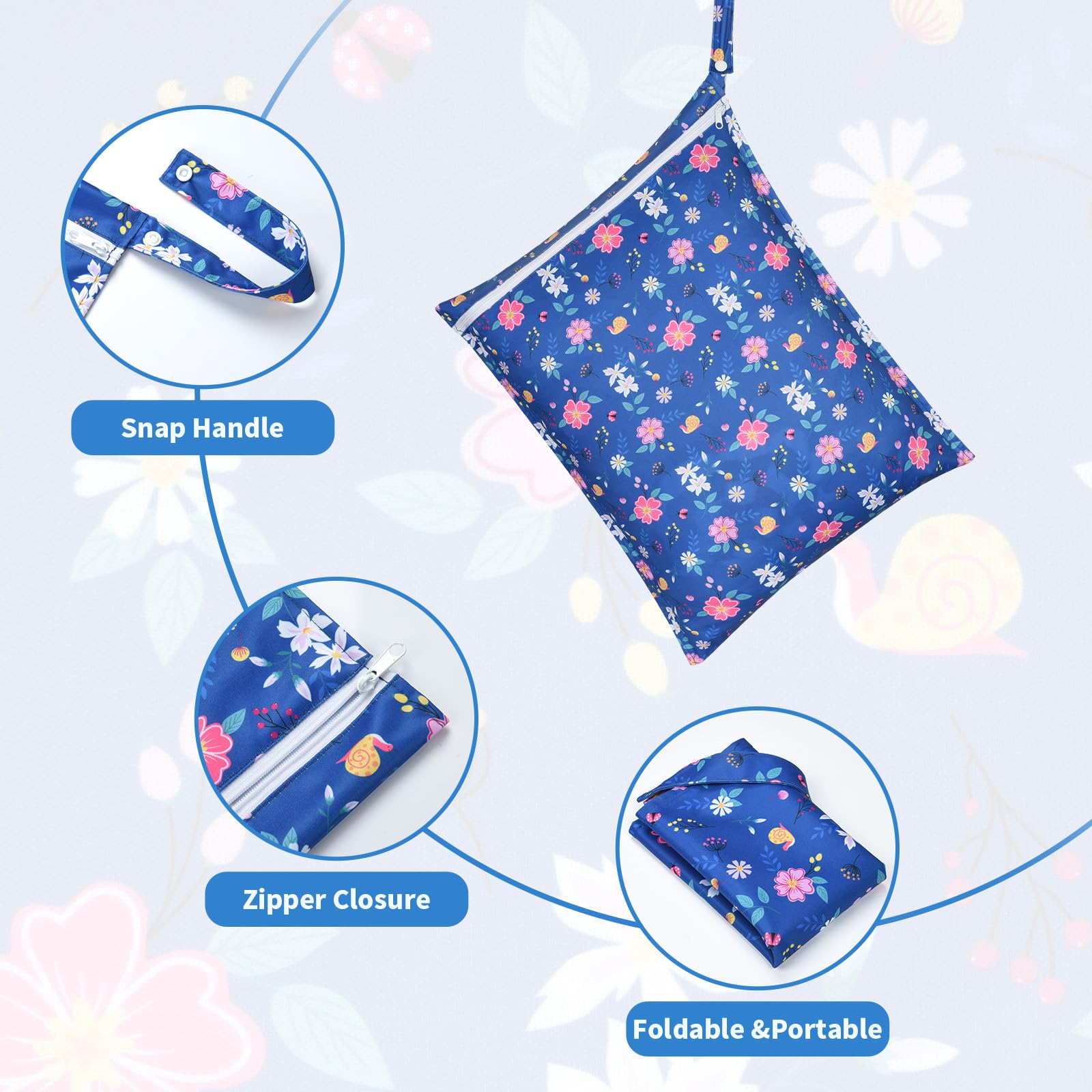 OTraki baby wet bag with zipper and handle for easy transport