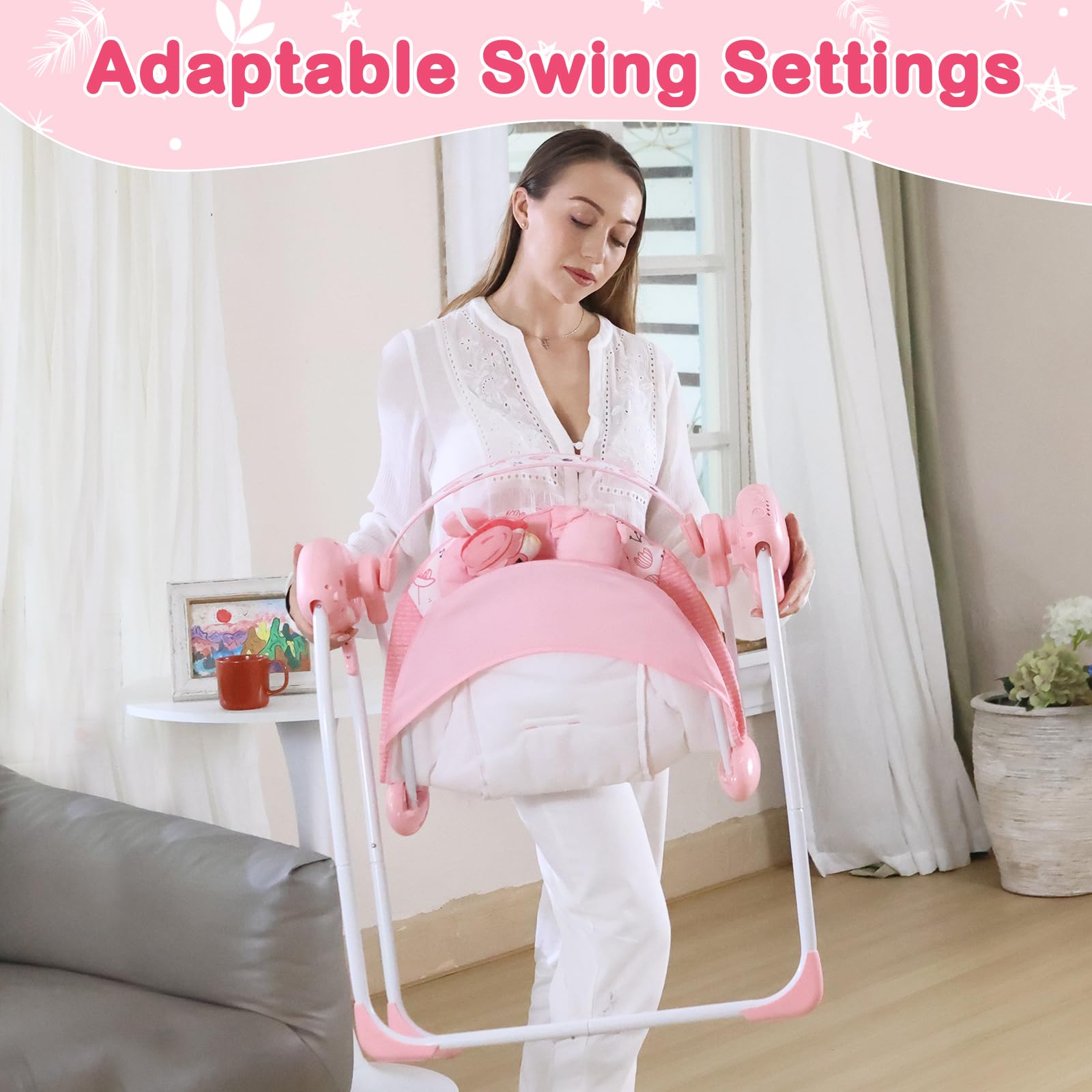 Otrolepota baby swing ergonomic seat supports safe, snug positioning.