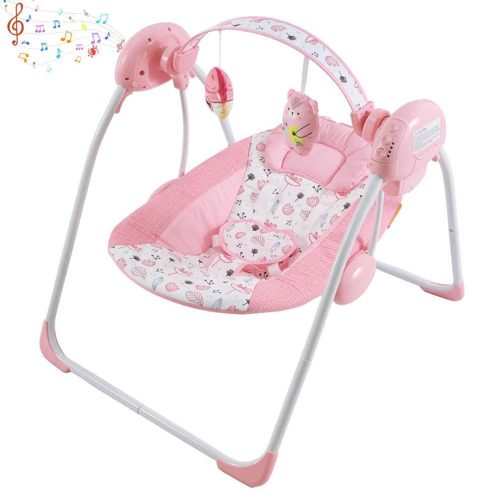 Otrolepota baby swing folded pink demonstrates portable, space-saving design for travel and storage.