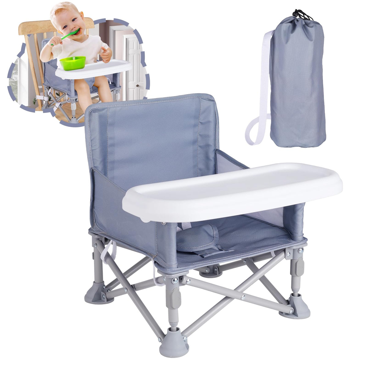 Otrolepota portable baby chair with folding design and tray for on-the-go meals.