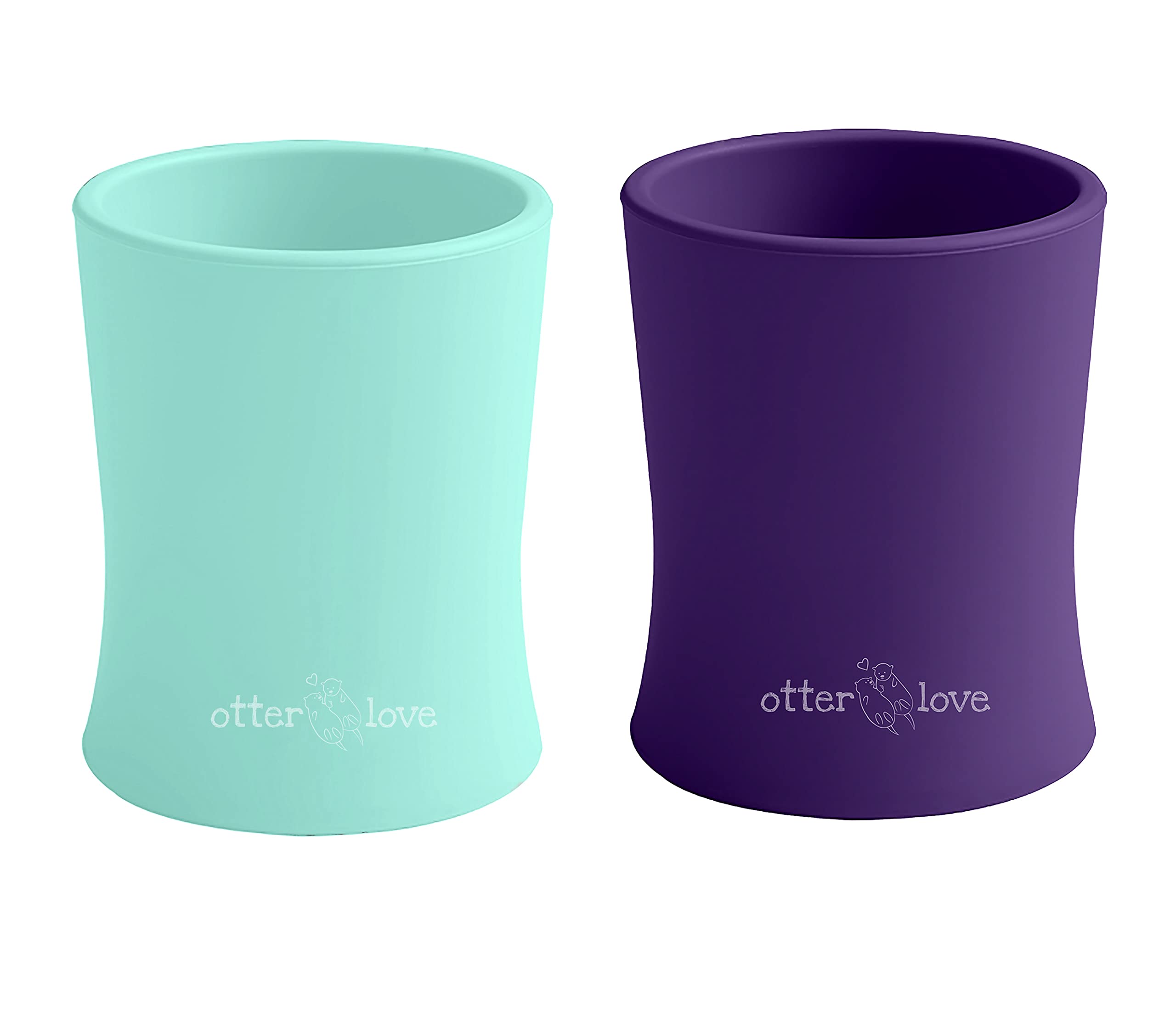 OtterLove silicone baby cup shows easy-grip handle for tiny hands during feeding sessions.