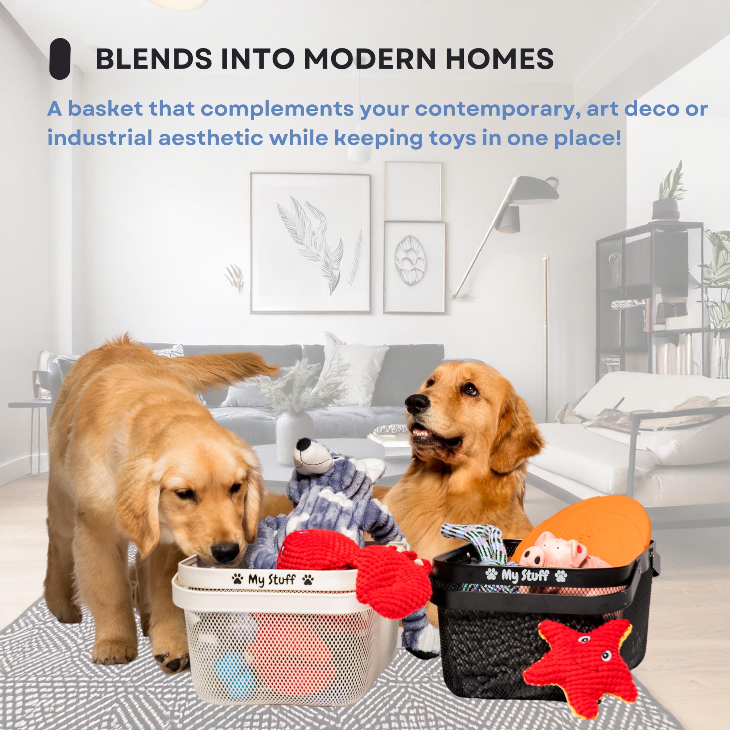 OtterPets dog toy-basket black finish image conveys sleek, modern storage for any room.