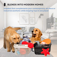 OtterPets dog toy-basket black finish image conveys sleek, modern storage for any room.