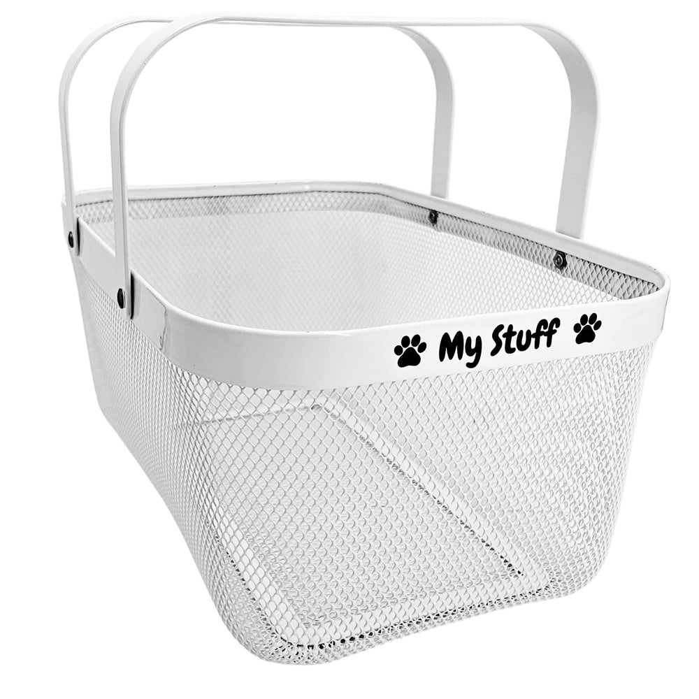 OtterPets dog toy basket metal mesh front view—durable, chew-proof storage for living rooms.