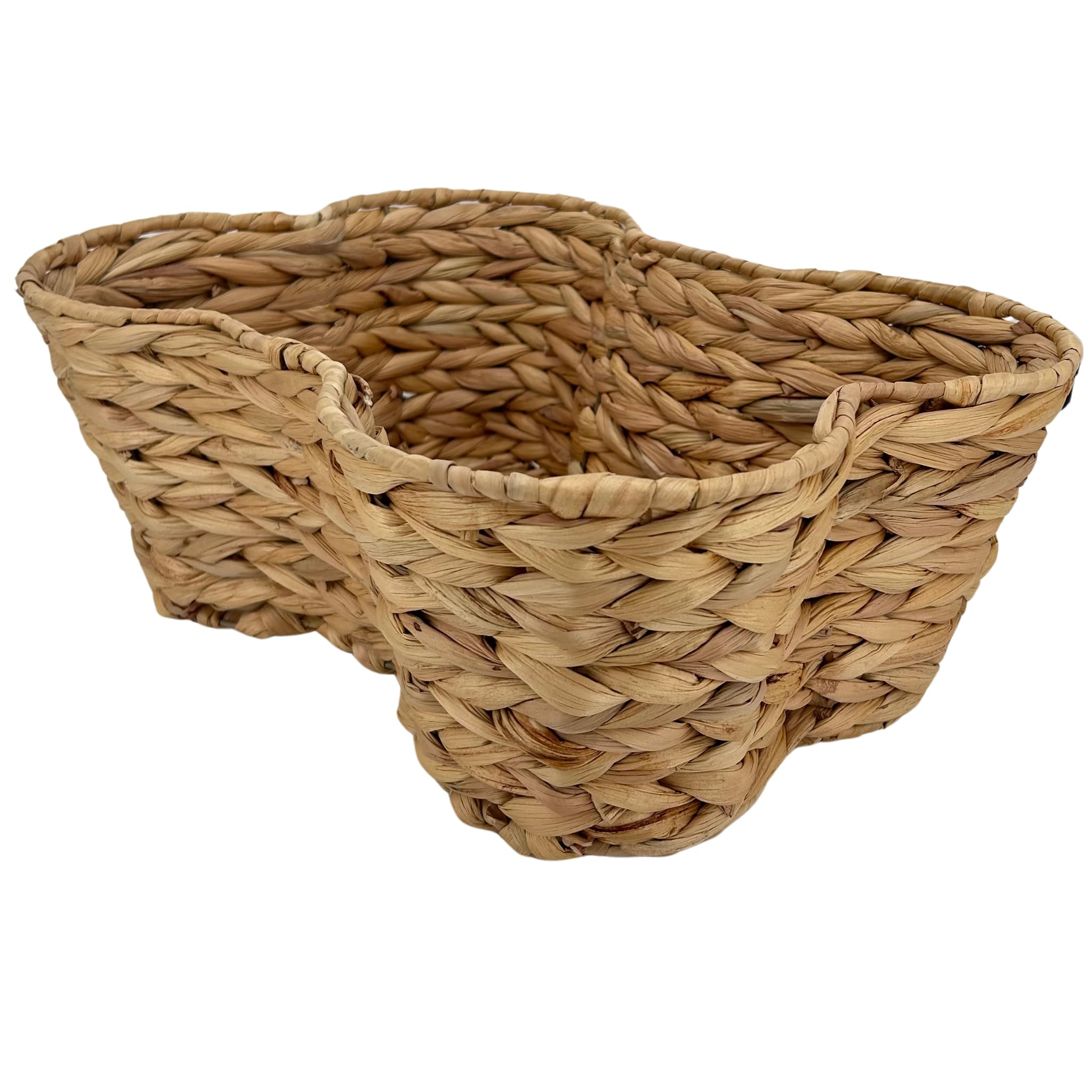 OtterPets Hyacinth bone basket front view showing organized toys