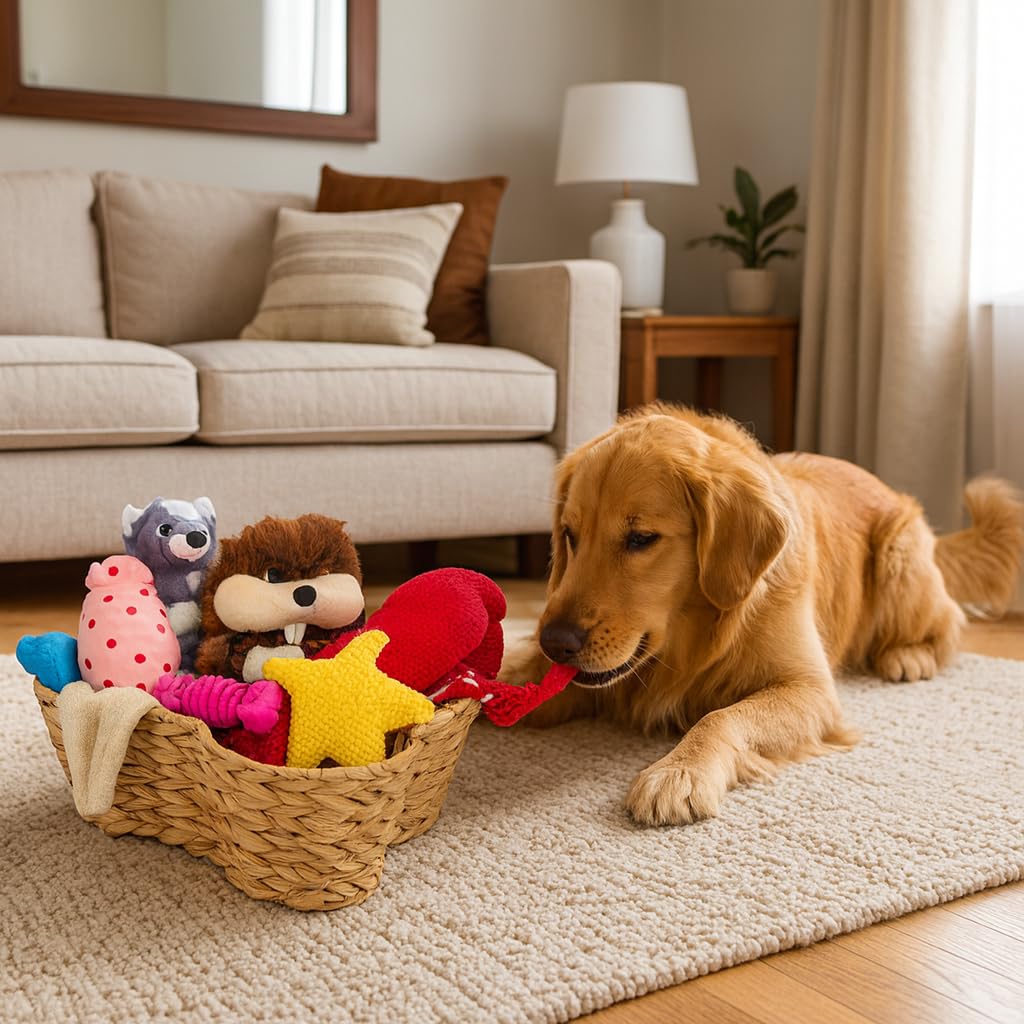 OtterPets Hyacinth dog toy storage in living room blends with decor
