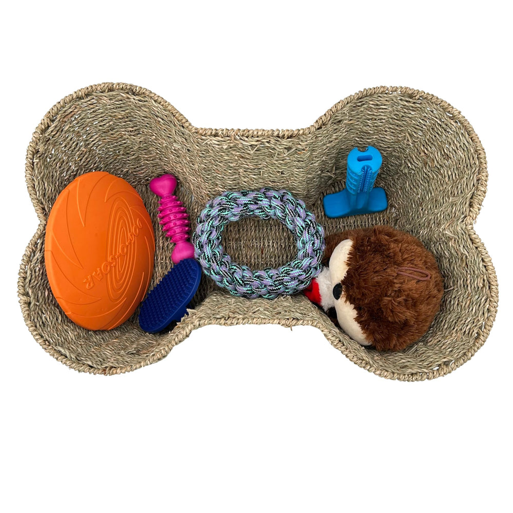 OtterPets seagrass material texture emphasizes durable, natural toy storage.