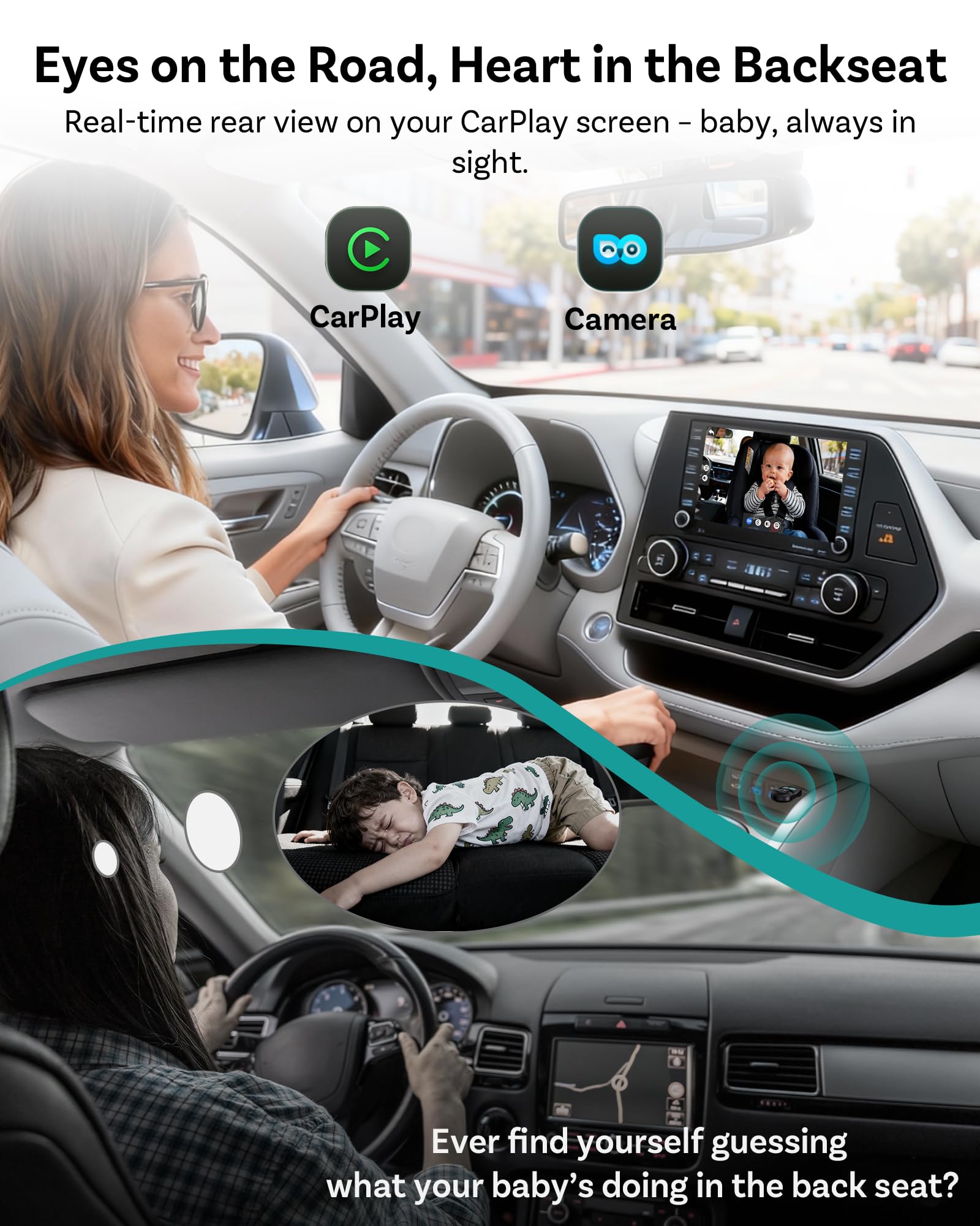 OTTOCAST baby camera wide-angle 150deg view covers both seats for supervision