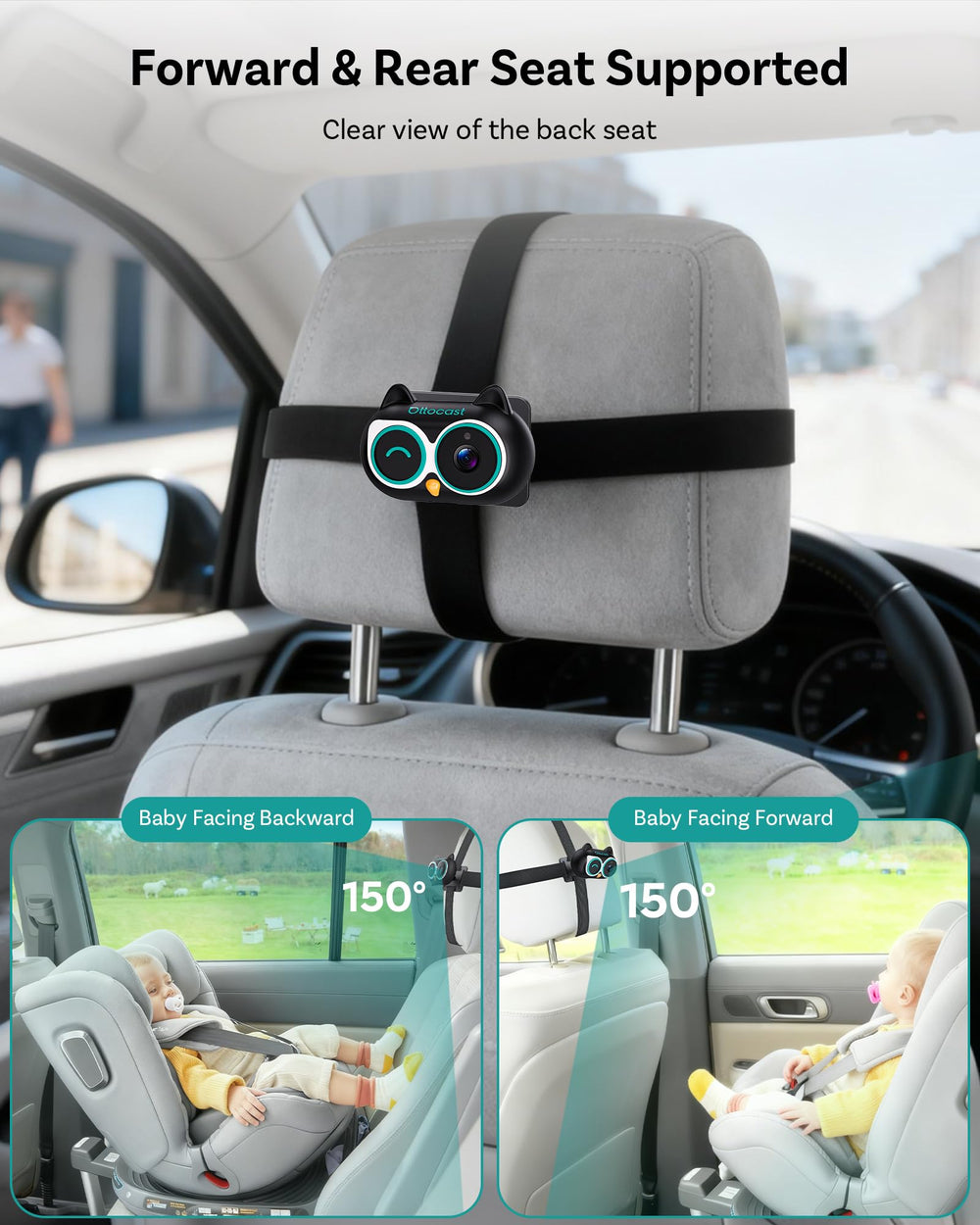 OTTOCAST Cabin Care 360-degree adjustable camera angles for baby and pets.