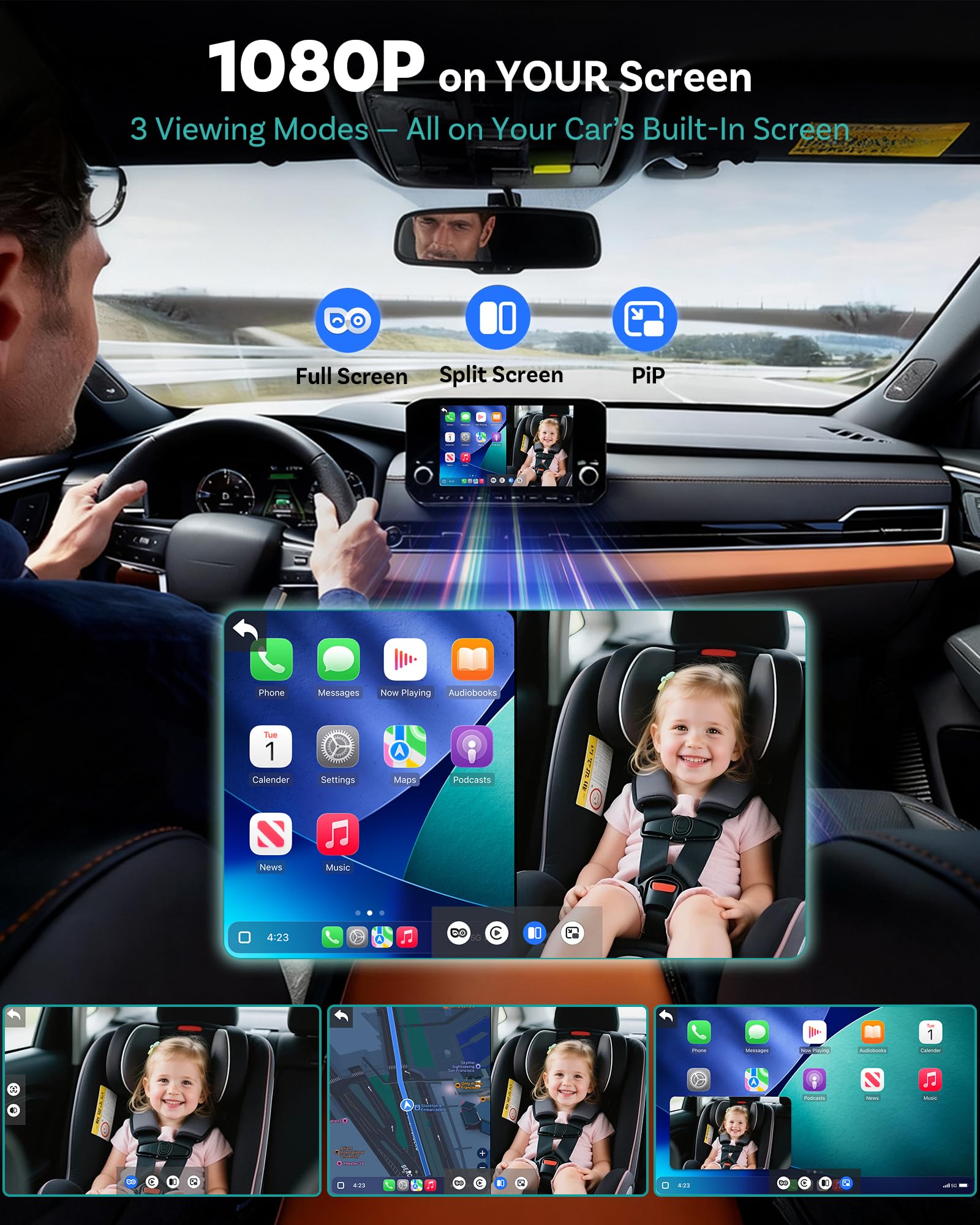 OTTOCAST wireless CarPlay adapter compatibility keeps navigation and calls while monitoring
