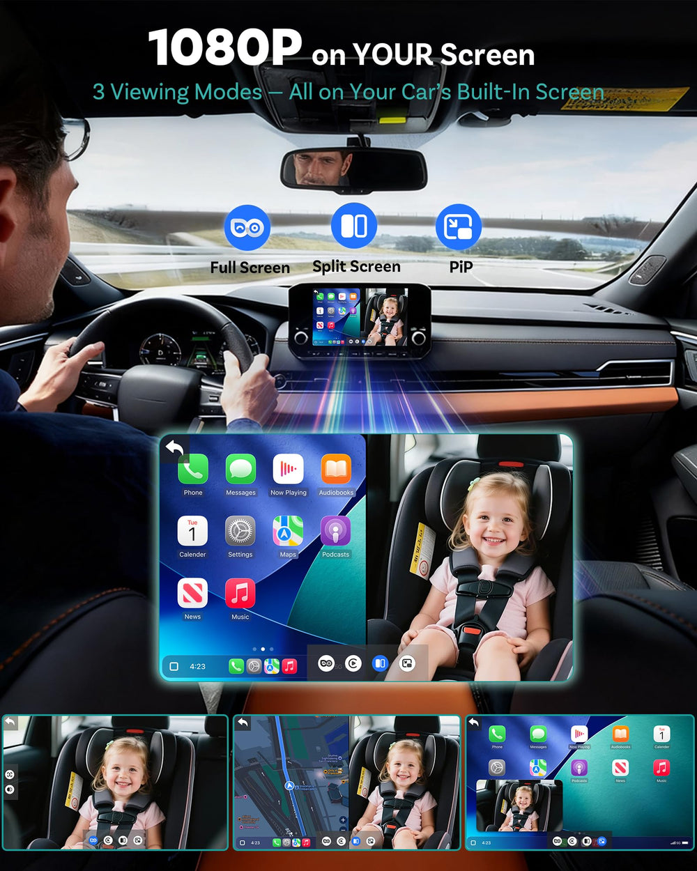 OTTOCAST wireless CarPlay adapter compatibility keeps navigation and calls while monitoring