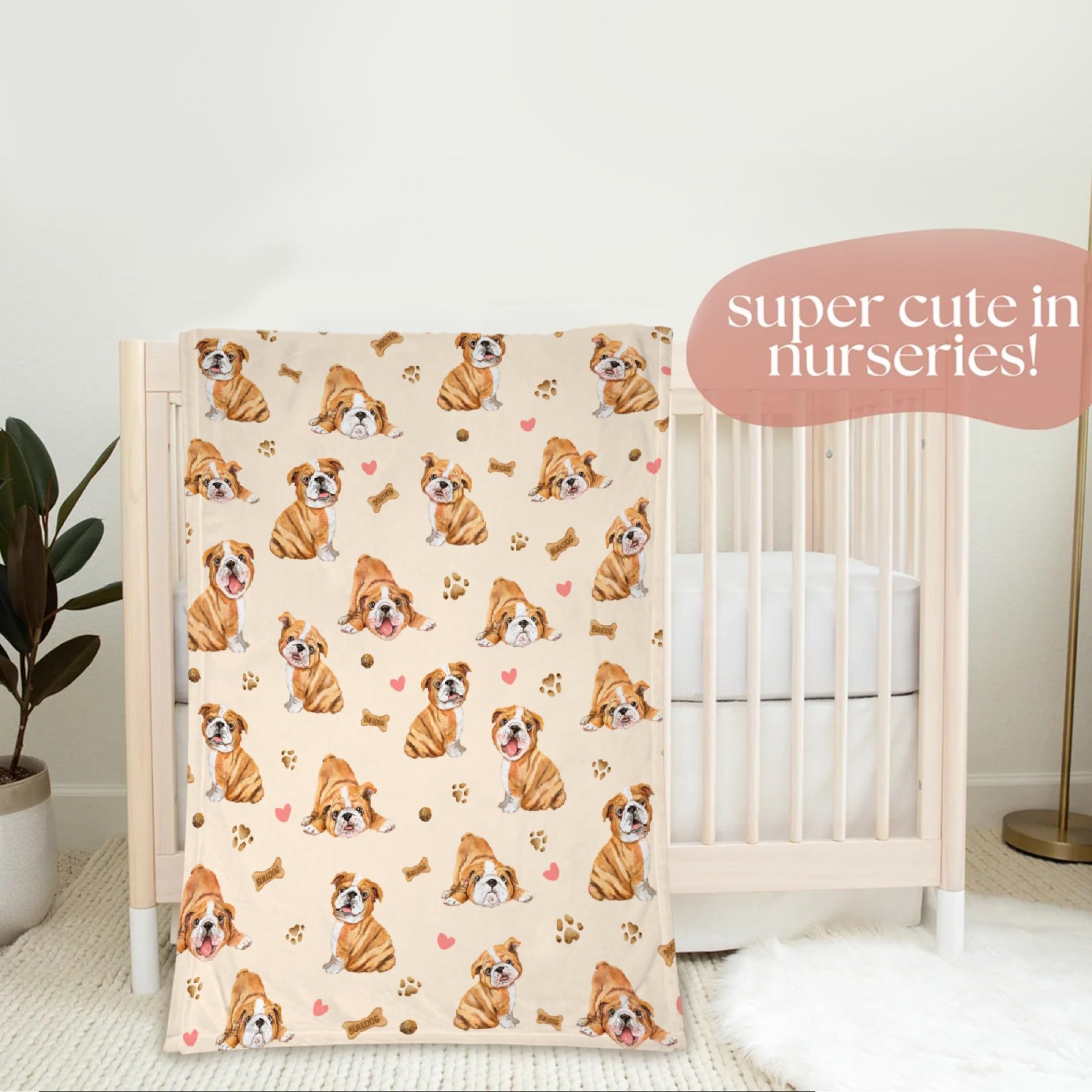 Ottoy Cute Bulldogs blanket closeup shows plush velvet and fleece softness.