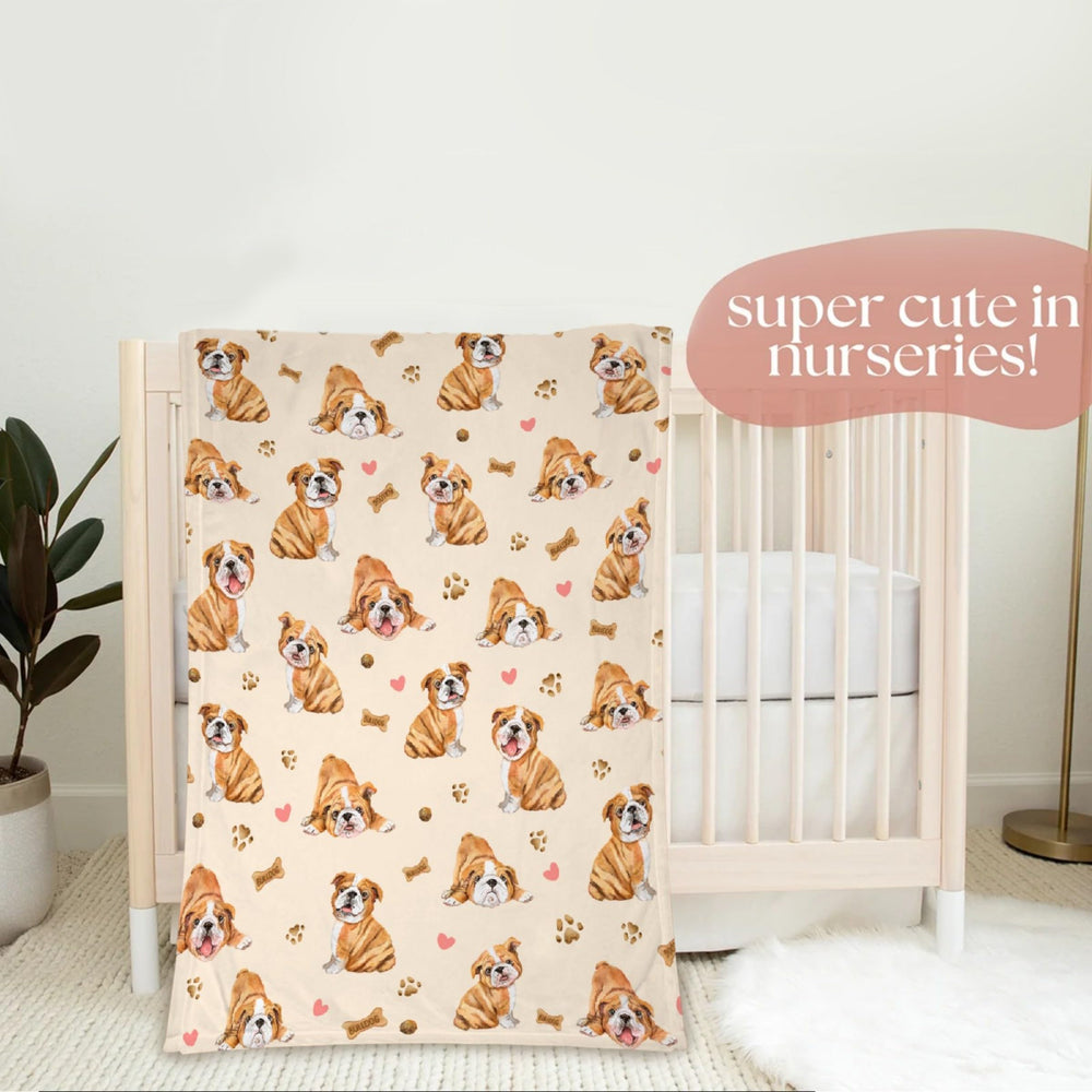 Ottoy Cute Bulldogs blanket closeup shows plush velvet and fleece softness.