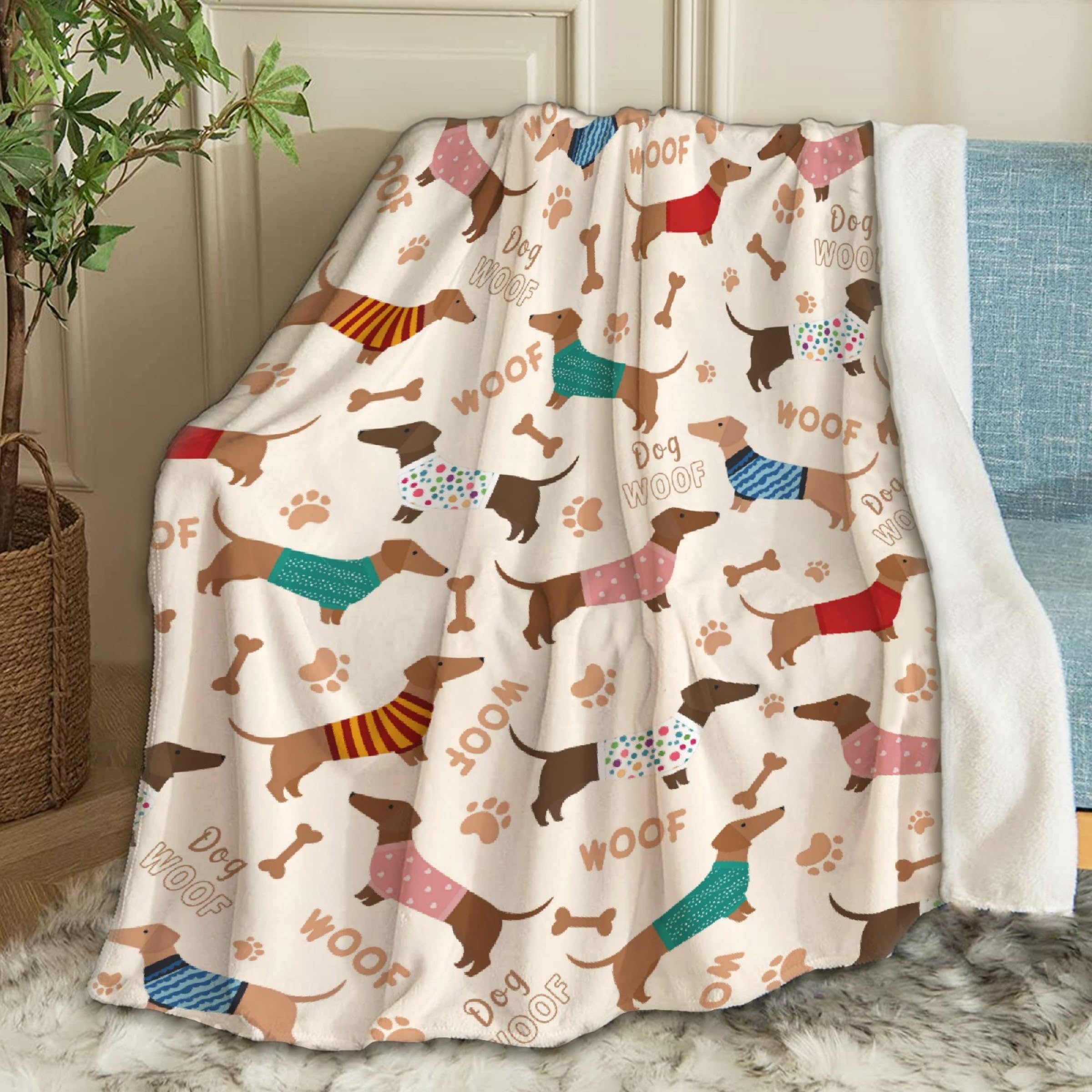 Ottoy dachshund blanket close-up shows ultra-soft fabric.